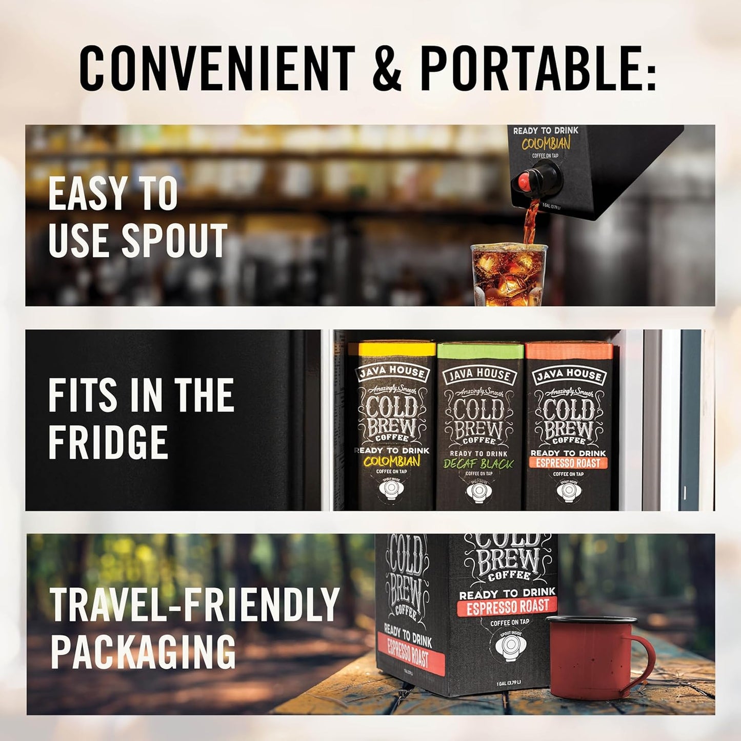 Java House Cold Brew Coffee on Tap (Pack of 2) – Premium 100% Arabica Medium Roast – Smooth Colombian Flavor with Chocolate & Caramel Notes – 1 Gallon Box (16 Servings) – Ready to Drink, No Brewing Required, Fridge-Friendly