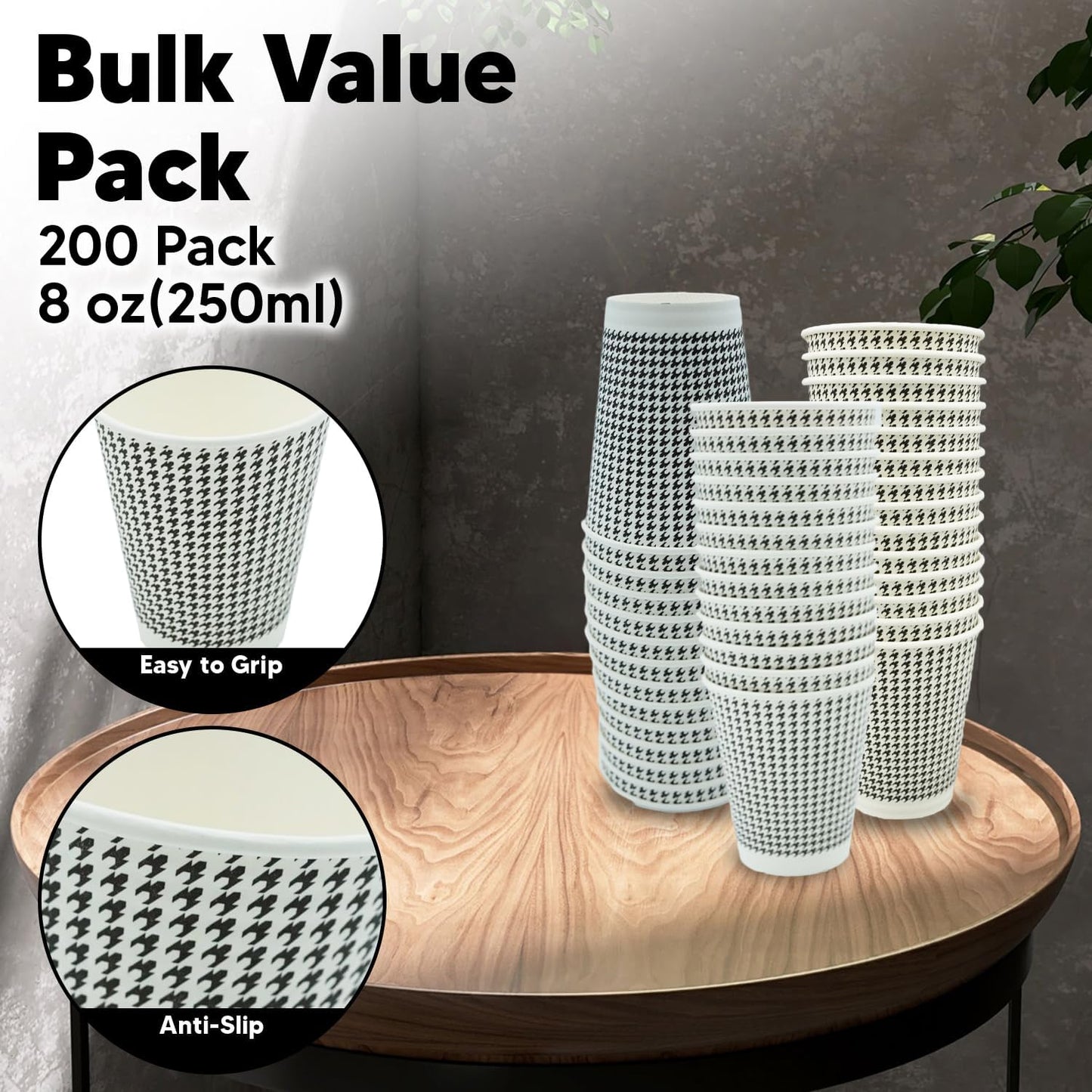 8 oz Coffee Cups - 200 Pack【No Lids】 Insulated Corrugated Disposable Paper Cups To Go, Double Wall Paper Hot Cups Bulk for Hot Beverage or Cold Drinks