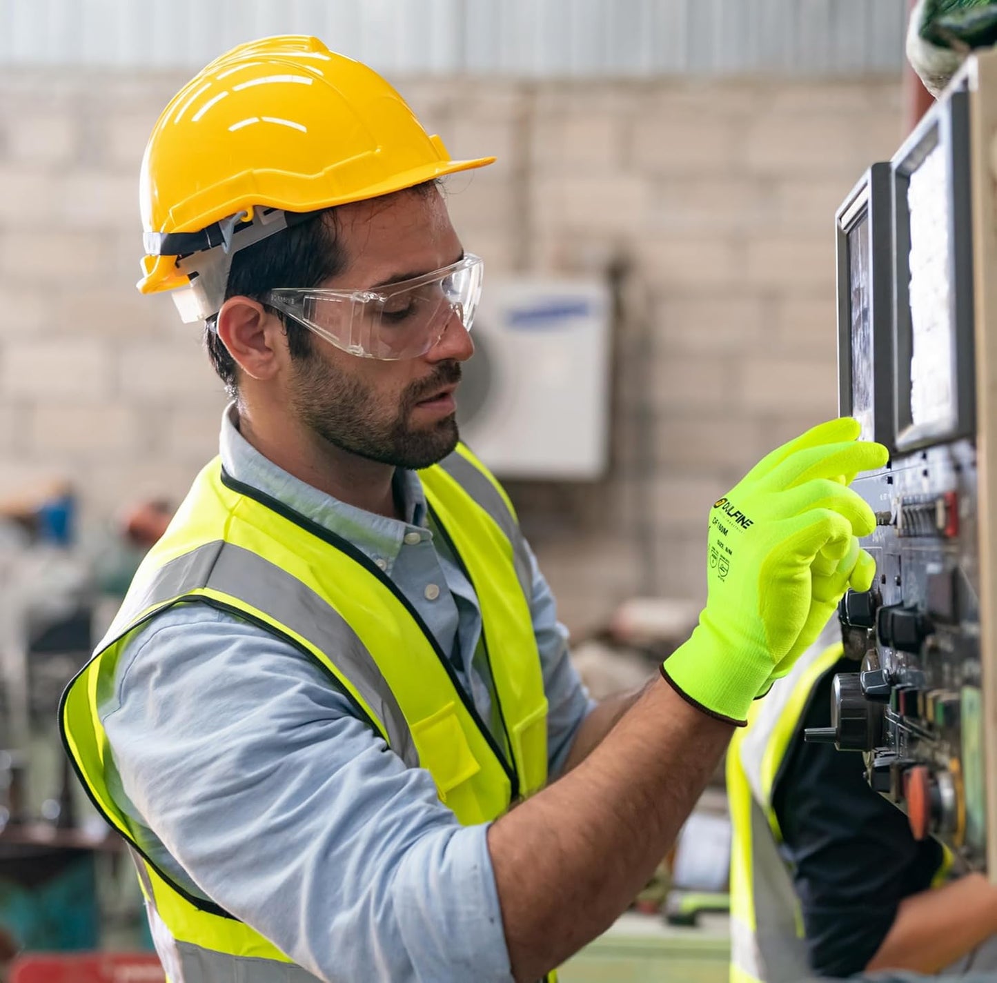 DULFINE Work Gloves for Men and Women,Hi-Vis Yellow Knit Nylon Glove with MicroFoam Nitrile Coated-12 Pairs Pack,Ideal for General Purpose,Automotive,Home Improvement,Painting(XX-Large)