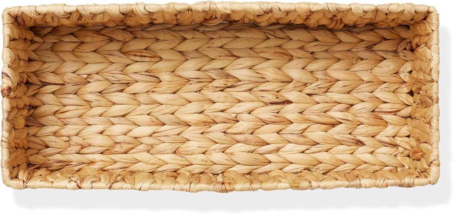 Casafield Set of 2 Bathroom Storage Baskets, Natural - Water Hyacinth, 16" W x 6.75" D x 4.25" H, Woven Toilet Tank Topper Bins for Organizing Tissues, Toilet Paper, Toiletries, Shelves