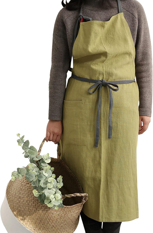 HANEE Kitchen Apron for Women & Men (9 Colors) Linen Cooking Aprons with pocket