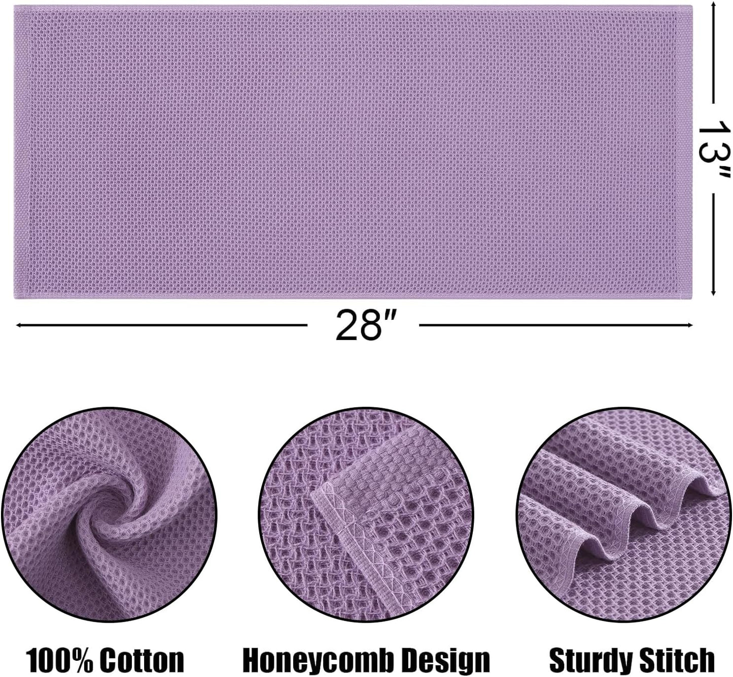 Kitinjoy 100% Cotton Waffle Weave Kitchen Towels, 8-Pack Super Soft and Absorbent Dish Towels for Drying Dishes, Kitchen Hand Towels, 13 in x 28 in, Lavender
