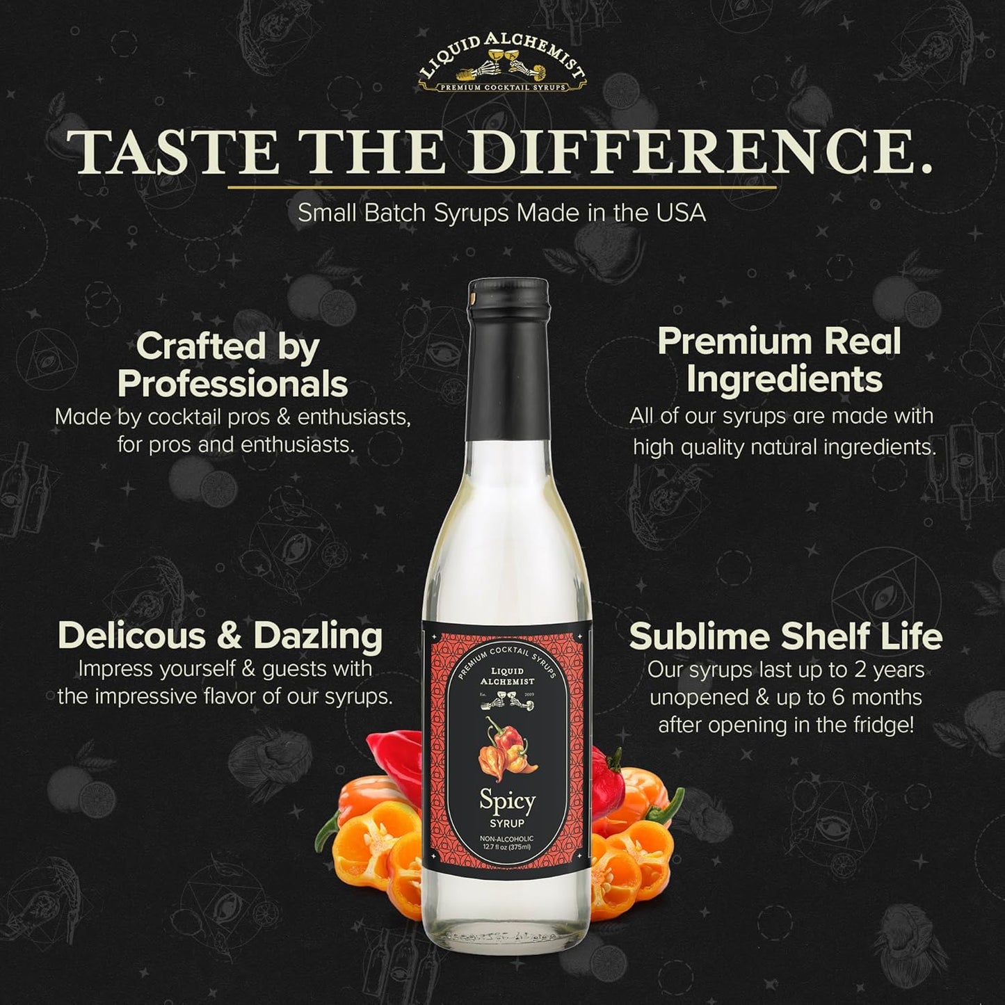 Liquid Alchemist Spicy Habanero Infused Simple Syrup for Cocktails – Real Ingredients Make our Habanero Syrup a Great Spicy Margarita Mix & Paloma Picante - Vegan, Non-GMO Sweet Heat Drink Mix (12 oz)