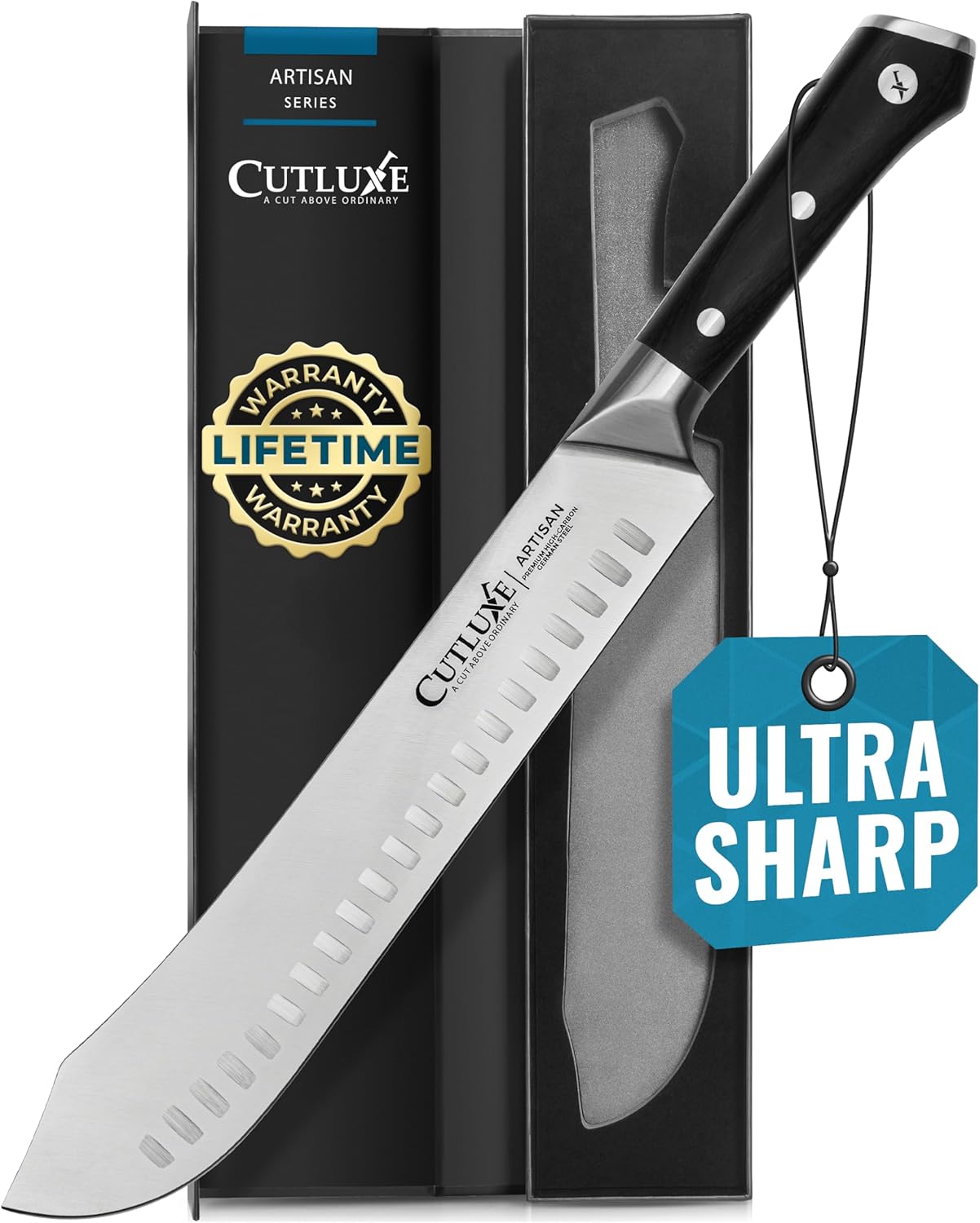 Cutluxe Butcher Knife – 10″ Bullnose Carving Knife, Forged High Carbon German Steel – Full Tang & Razor Sharp – Ergonomic Handle Design – Artisan Series