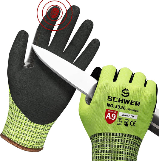 Schwer ProGuard Highest Level Cut Resistant Work Gloves PR3326 for Extreme Protection，ANSI A9 Cut Gloves with Reinforced Thumb, Non Slip, Non PFAS, Durable, Touch-screen, Yellow 2 Pairs（M）