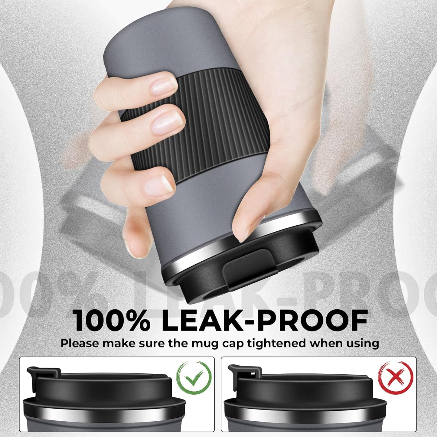 Insulated Coffee Tumbler 12 oz, Stainless Steel Coffee Mug with Lids, Travel Coffee Mug Leak Proof, Double Wall Vacuum Insulated Reusable Iced Coffee Cup, Keep Drinks Hot and Cold (Gray, 17 Ounces)