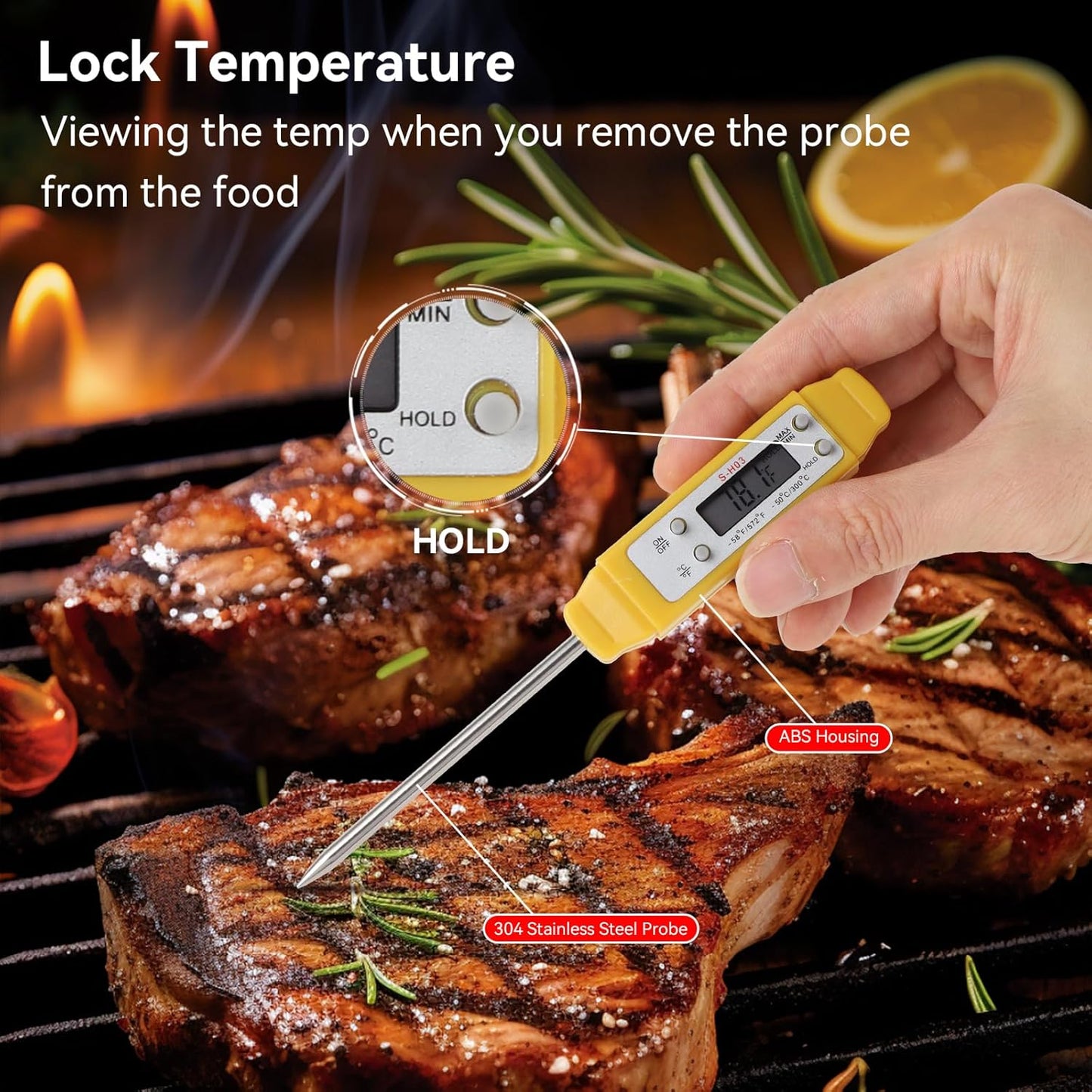 Akozon Digital Food Thermometer Automatic Calibration Pen High Accuracy Electronic Pocket Thermometer Yellow Home and Family Appliance and Decor