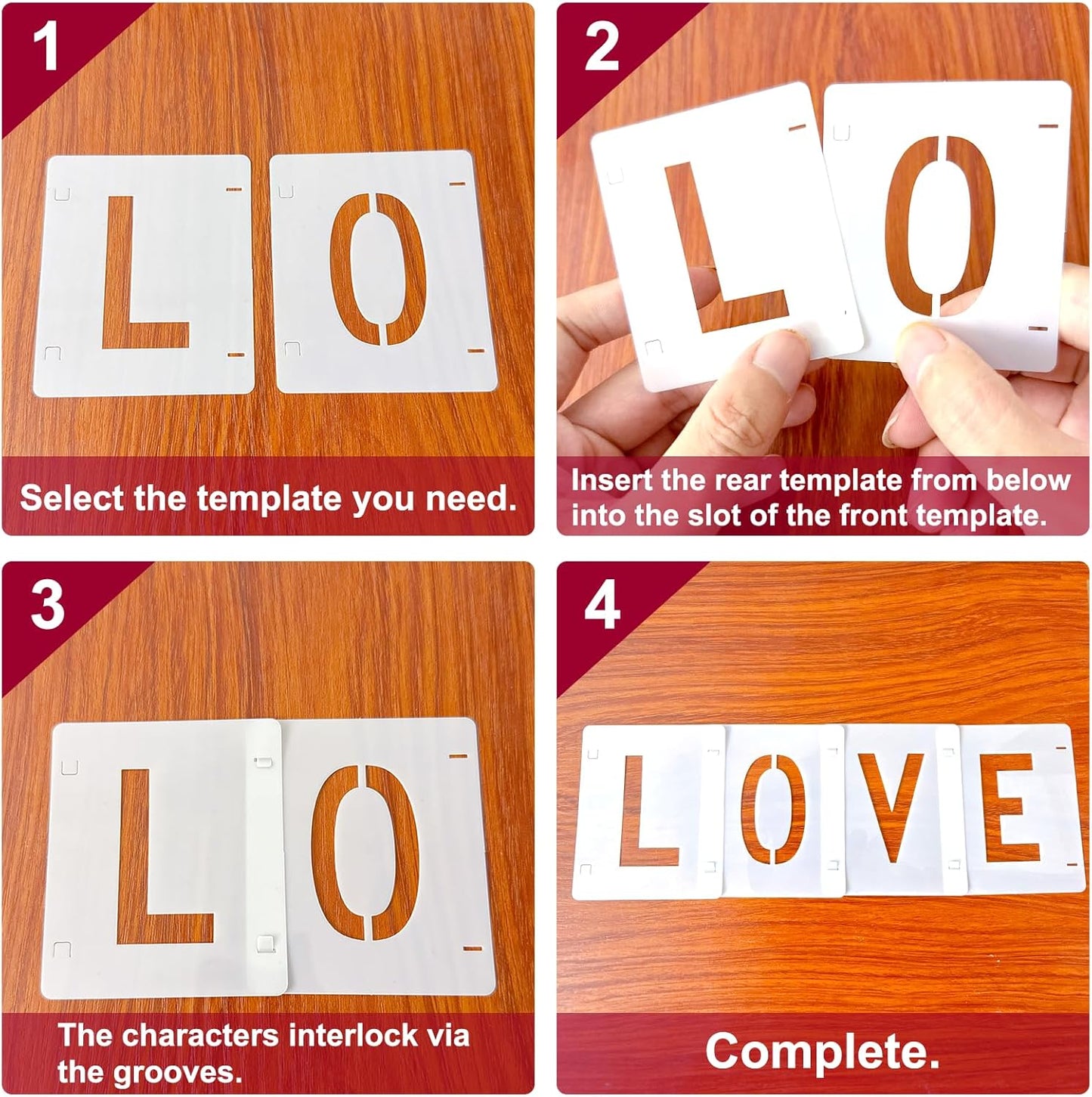 2 Pack - 1 Inch Letter Stencils Set, 72 Reusable Stencils for Painting On Wood, Metal, Walls, Fabric, Rocks with Interlocking, Perfect for Banners, Sign Making & DIY Art (1 inch)