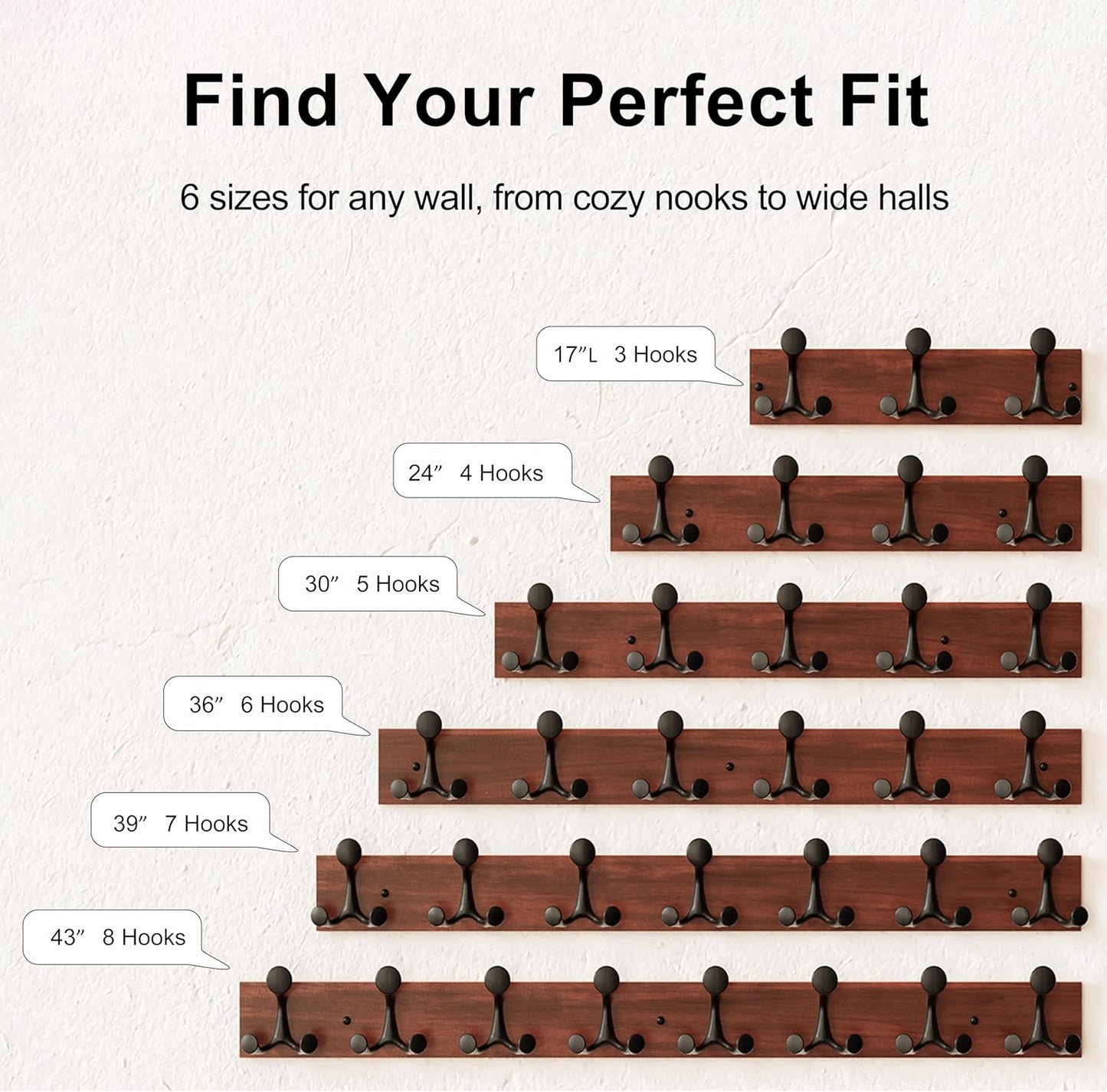 SKOLOO 30-Inch Wood Burnt Coat Rack Wall Mount with 5 Triple Hooks - Ideal for Family Entrances, Classrooms, and Pet Supplies Storage - Perfect Coat Hooks for Wall