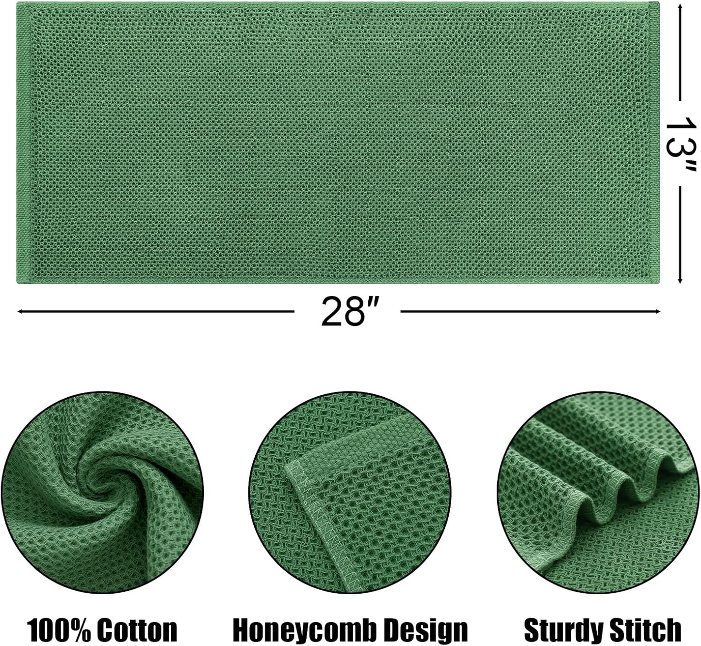 Kitinjoy 100% Cotton Waffle Weave Kitchen Towels, 4-Pack Super Soft and Absorbent Dish Towels for Drying Dishes, Kitchen Hand Towels, 13 in x 28 in, Grass Green
