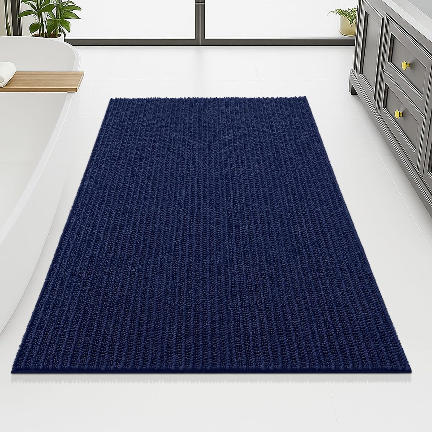 Arotive Luxury Chenille Bathroom Rug Mat, Extra Soft Thick Absorbent Shaggy Bath Rugs, Non-Slip Machine Wash Dry, Plush Bath Mats for Bathroom, Shower and Tub, 70x46, Navy