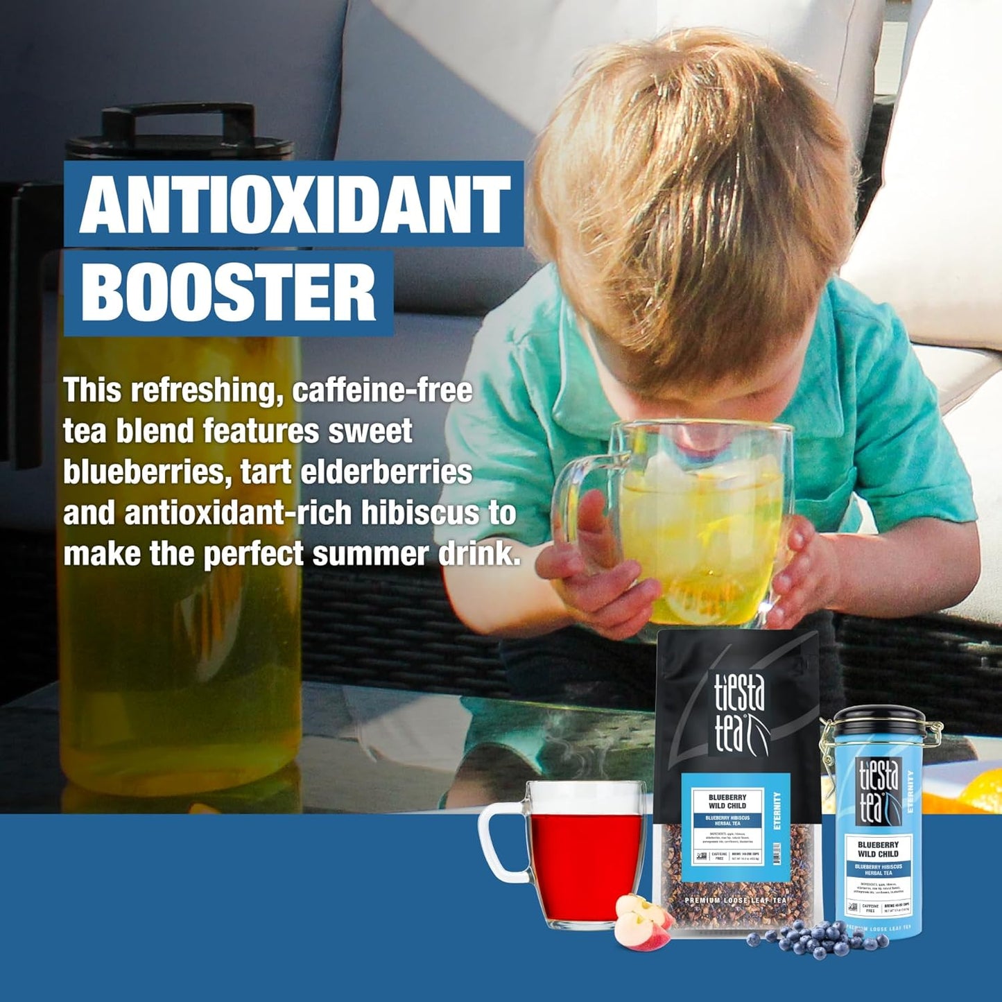 Tiesta Tea - Blueberry Wild Child, Loose Leaf, Blueberry Hibiscus Herbal Tea, Premium Non-Caffeinated Blend, Hot or Iced & Brews Up to 250 Cups, 16oz Bulk Pouch & 5.5oz Refillable Tin Combo