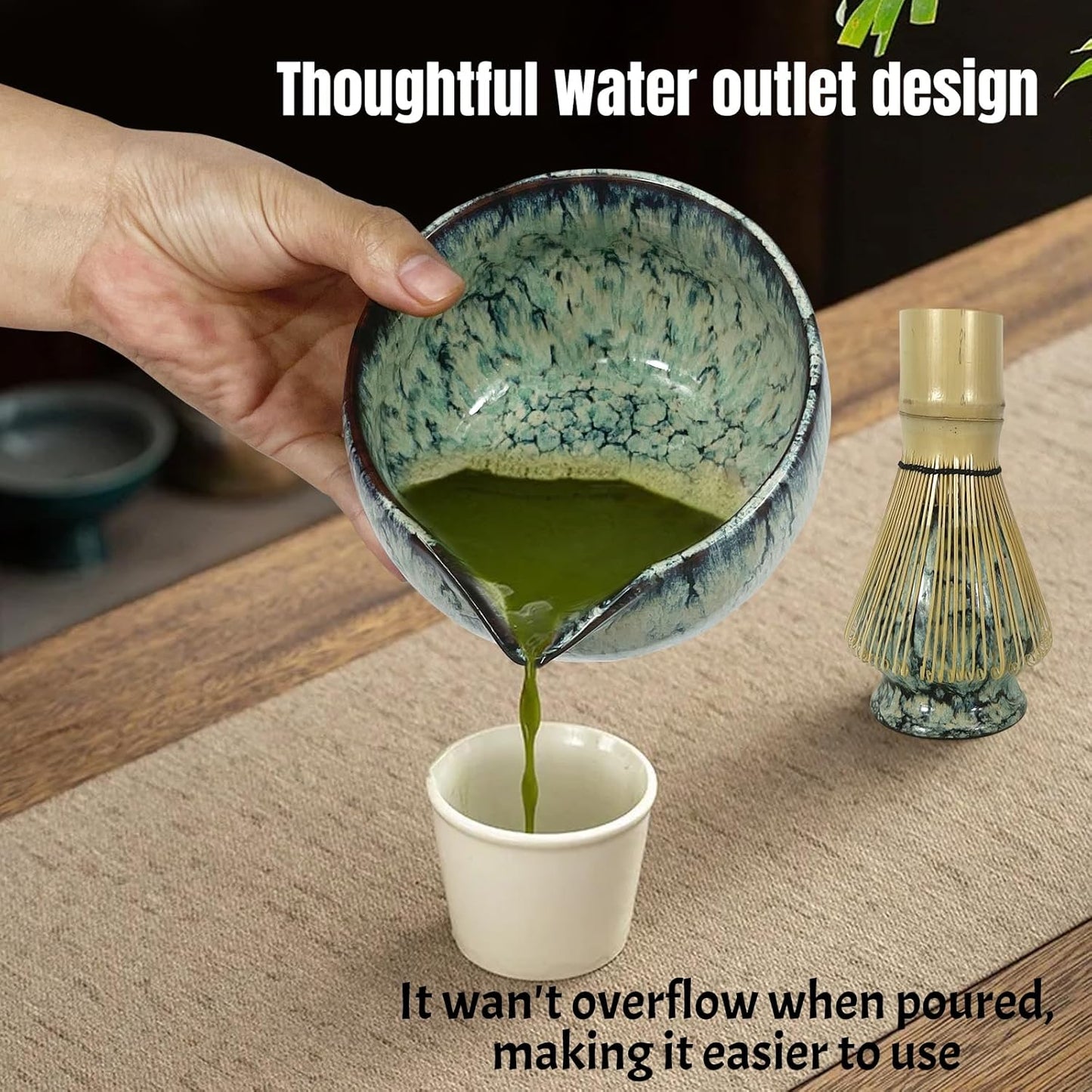 Matcha Whisk Set,6Pcs Matcha Kit Includes Matcha Whisk and Holder,Matcha Bowl with Spout,Matcha Sifter and 2Pcs Matcha Spoon,Suitable as a gift for those who like matcha (Quenching Blue)