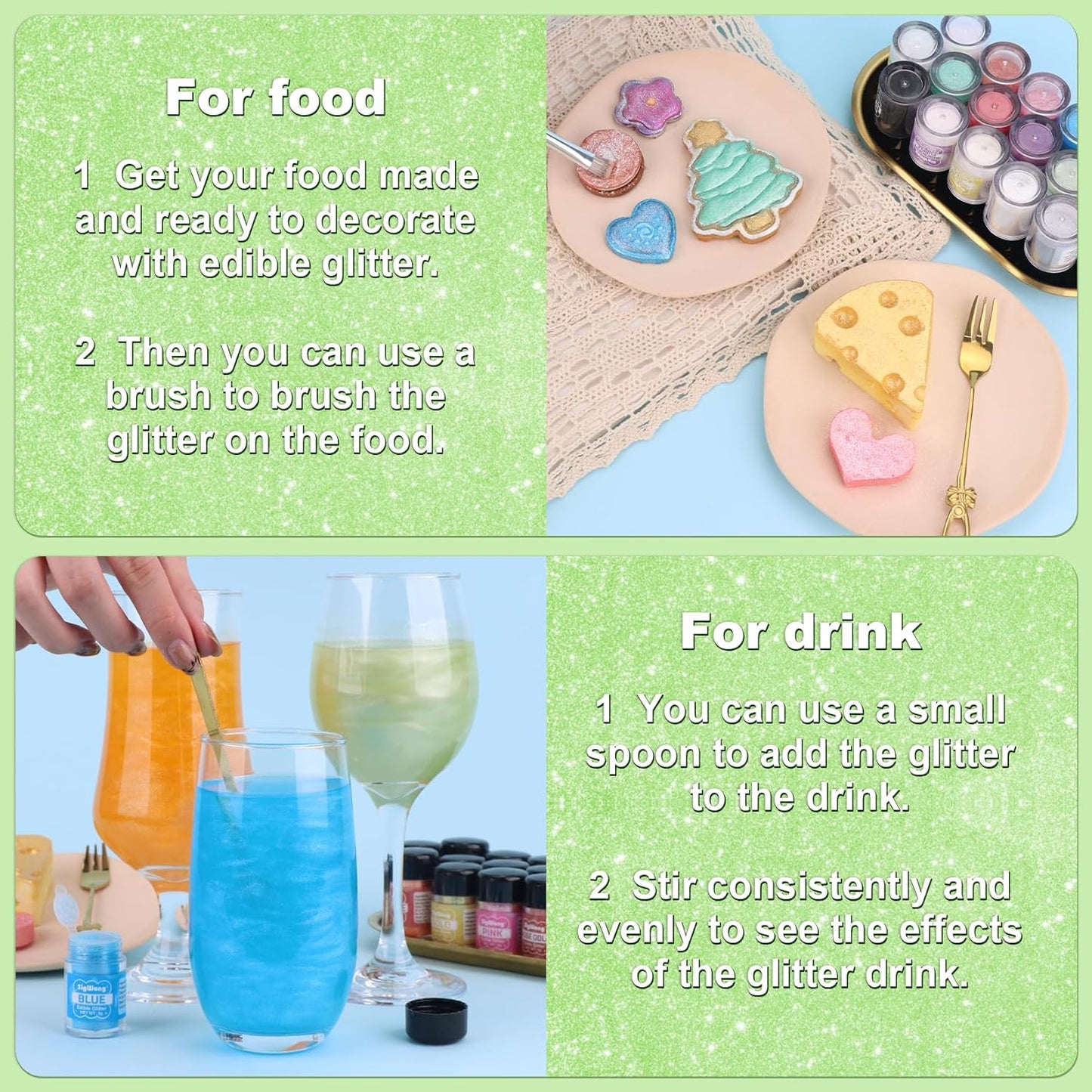 Olive Green Edible Glitter - 5g Food Grade Cake Decorating Shimmering Glitter, Edible Sprinkle Luster Dust for Drinks, Chocolates, Fondant, Strawberries, Cupcakes, Candy, Cookie - Vegan