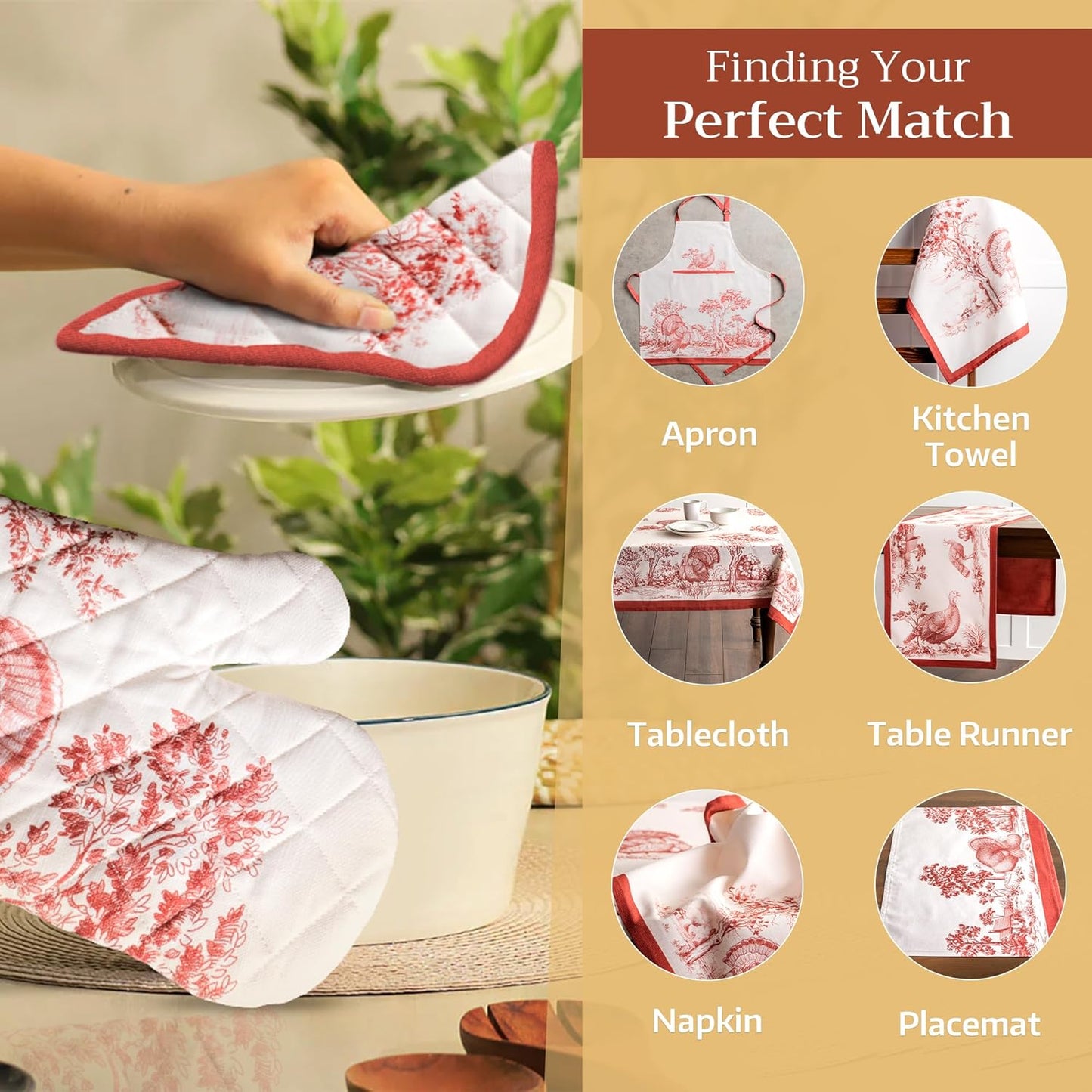 Maison d' Hermine Pot Holders 100% Cotton Heat Resistant Potholders 8" x 8" Hot Pads with Loop BBQ, Cooking, Baking, Grilling, Kitchen, Handling Hot Pans (Pack of 1, Holy Jouy - Red)