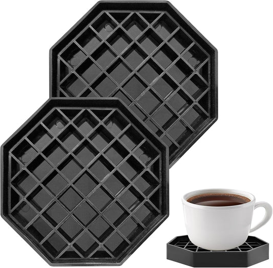2 Pcs 4 Inch Drip Tray Coffee Countertop Tray Black Plastic Spill Octagon Drip Coaster with Honeycomb Grid for Drink Tea Wine Beverage