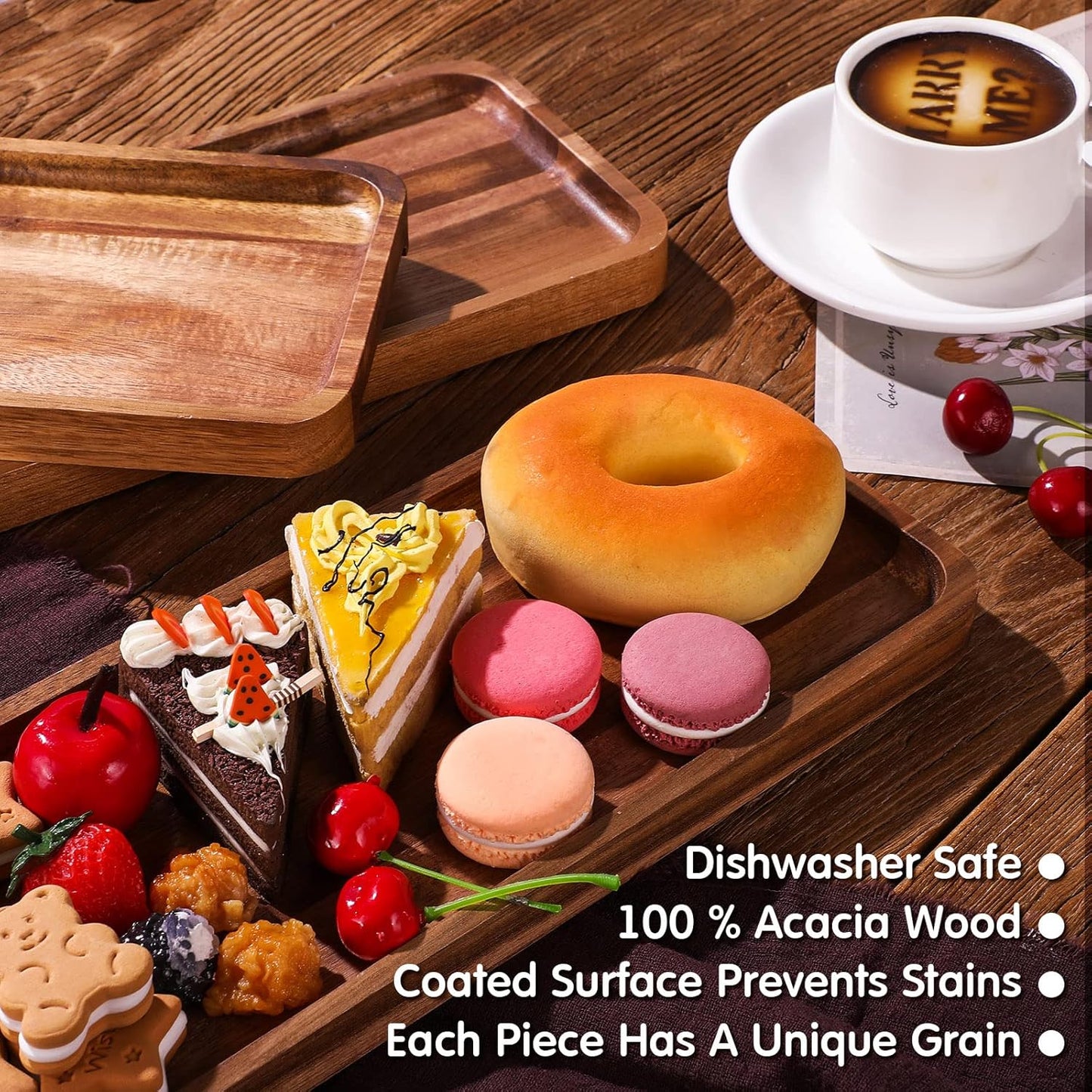 Roowest 5 Pack Solid Acacia Wood Serving Trays for Laser Engraving Rectangular Wooden Board for Food Appetizer Serving Tray Plates for Vegetables Fruit Cheese Housewarming Gifts(16 x 6.5 Inch)