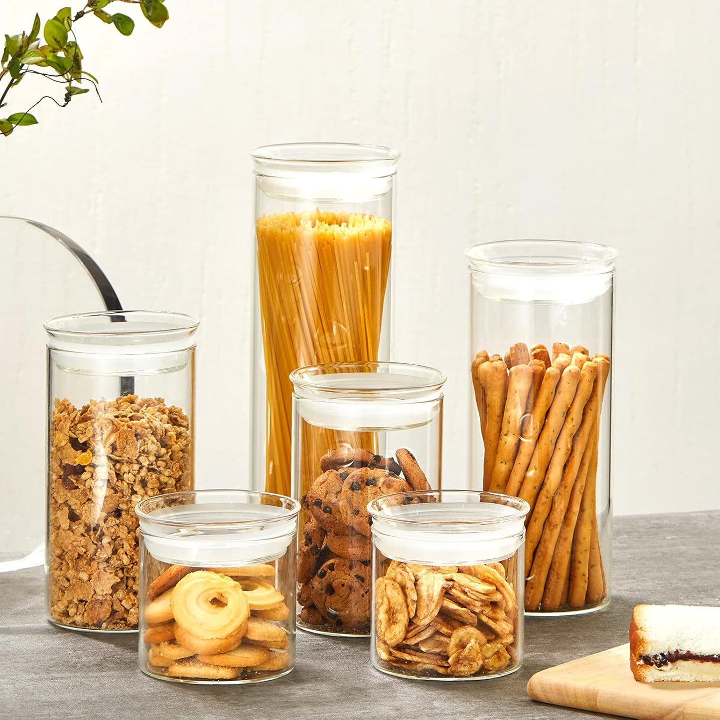 ZENS 17oz Glass Food Storage Jars Set of 6, Clear Glass Canisters Set with Airtight Lids, Small Storge Container jar for Kitchen Spice, Sugar Container, Blooming Tea, Snacks