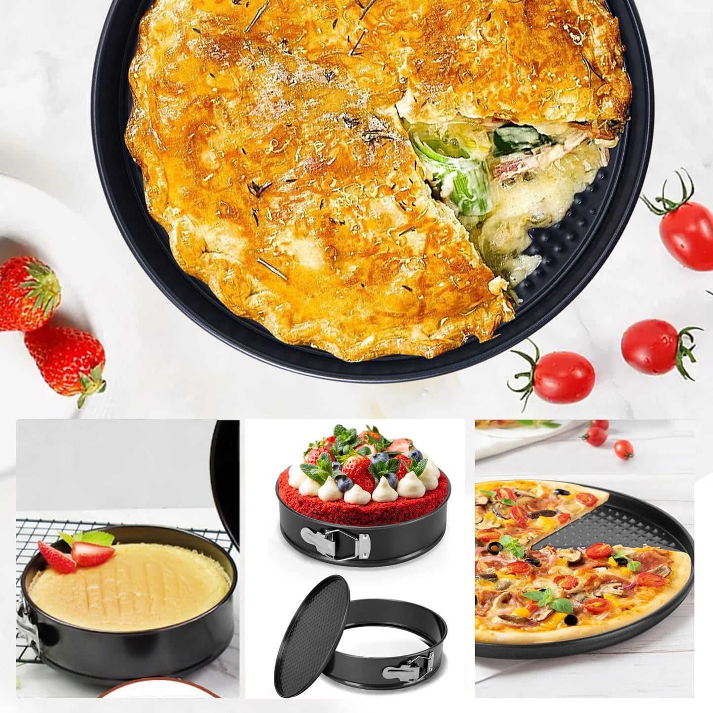 Springform Cake Pan Set of 3 (4, 7, 9 Inch) Round Leakproof Nonstick Cheesecake Pans with Removable Bottom Carbon Steel Bakeware