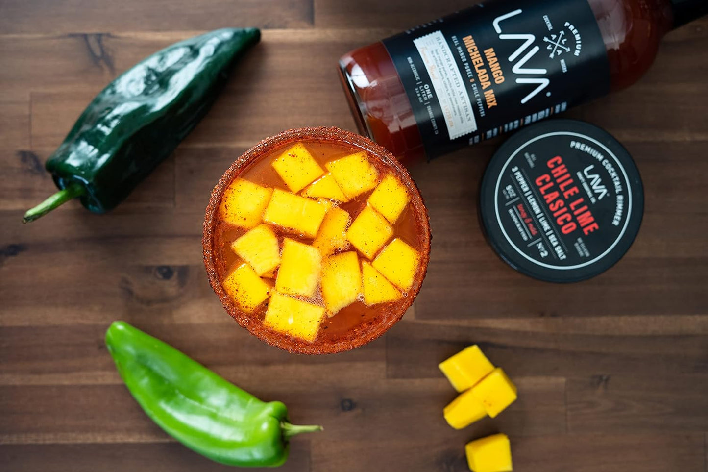 (3-Pack) LAVA Premium Mango Michelada Mix Made With Real Mango Puree, Ancho Chile Peppers, New Mexico Chile, Tamarind, Vegan, 1-Liter (33.8oz) Glass Bottle, Ready to Use