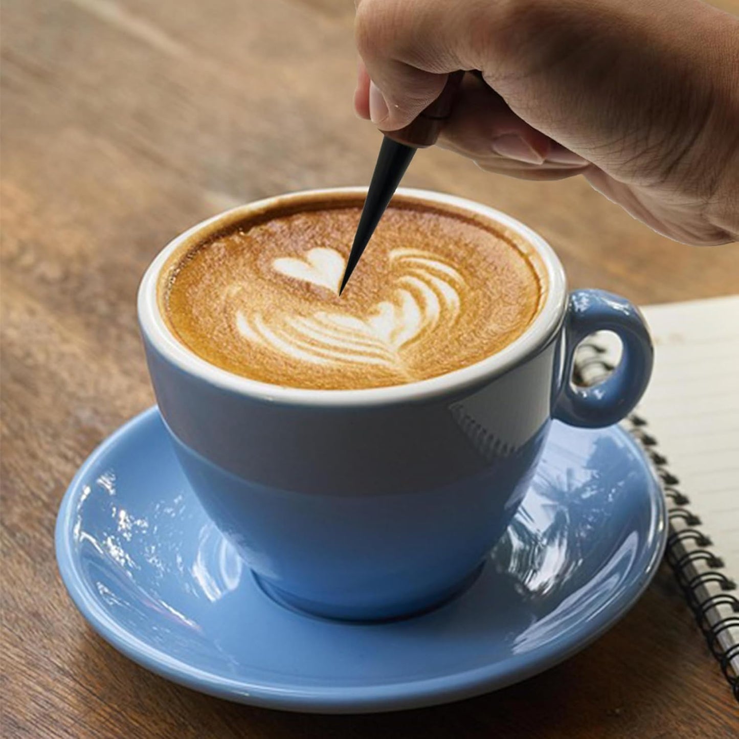 Coffee Art Pen Set for Baristas, Wooden Coffee Drawing Tool for Latte, Cappuccino, Macchiato, Espresso Milk Foam Design Pen, Premium Accessories Set with Coffee Brush and Stainless Steel Case (Black)