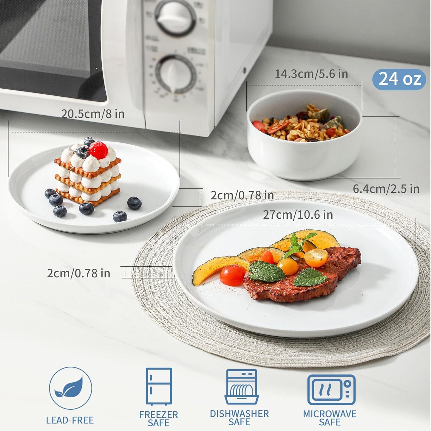 12 Pieces Porcelain Dinnerware Set, Modern Serving Plates and Bowls Sets, Premium White Dishes Set for 4, Chip and Scratch Resistant Dishware Sets Kitchen Dish Dining Ware Tableware Set, White