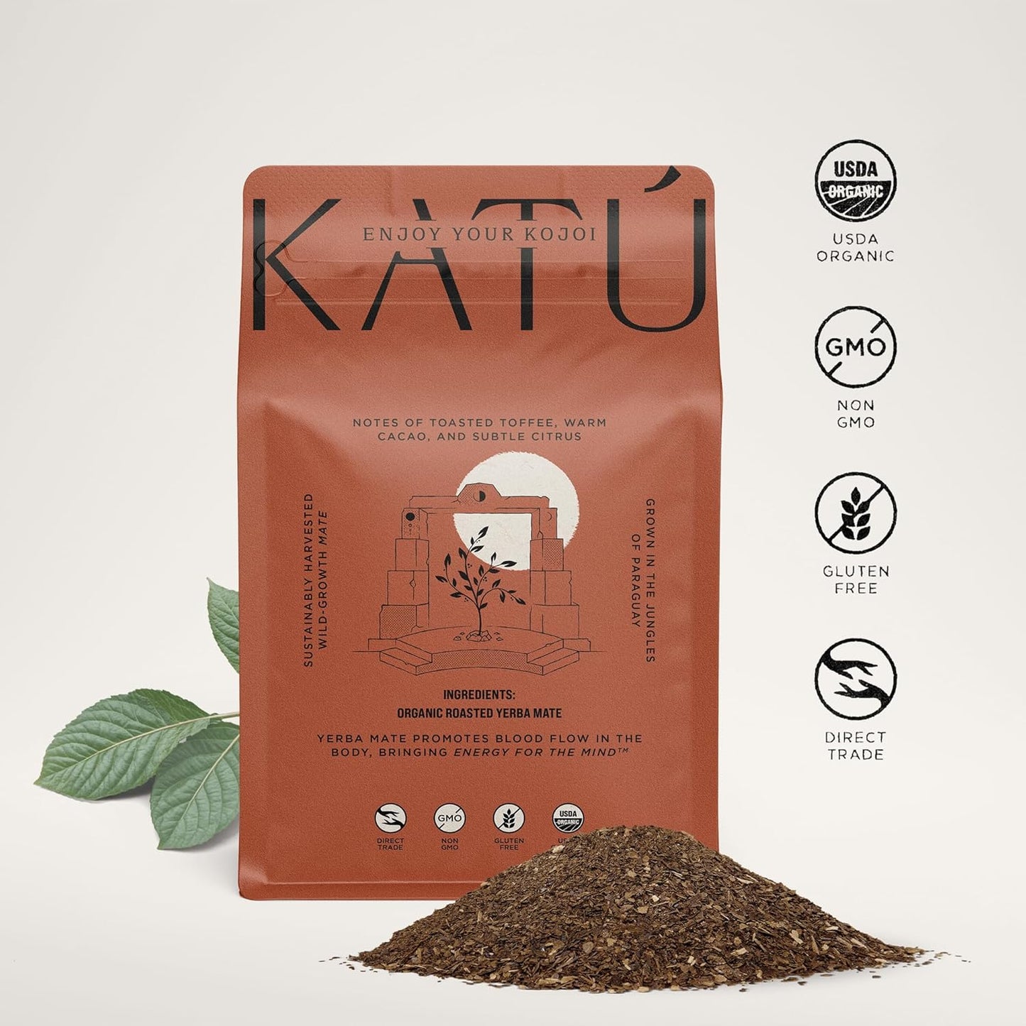 Katú Kojoi Premium Organic Yerba Mate Tea, Slow Roasted, Unsmoked, Air Dried, Loose-Leaf, Aged, Natural Energy, 8.8 oz (250g)