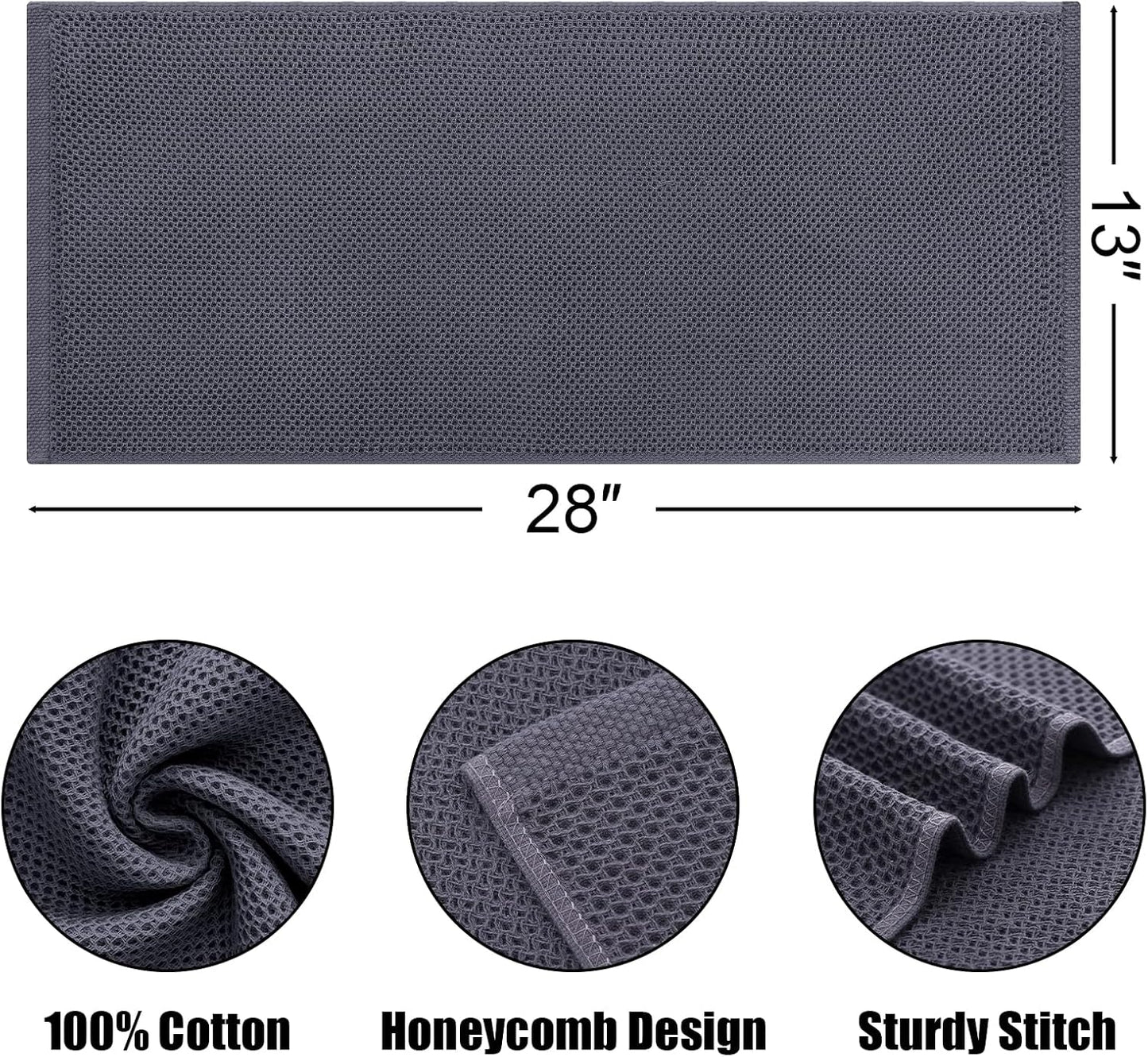 Kitinjoy 100% Cotton Waffle Weave Kitchen Towels, 4-Pack Super Soft and Absorbent Dish Towels for Drying Dishes, Kitchen Hand Towels, 13 in x 28 in, Dark Grey