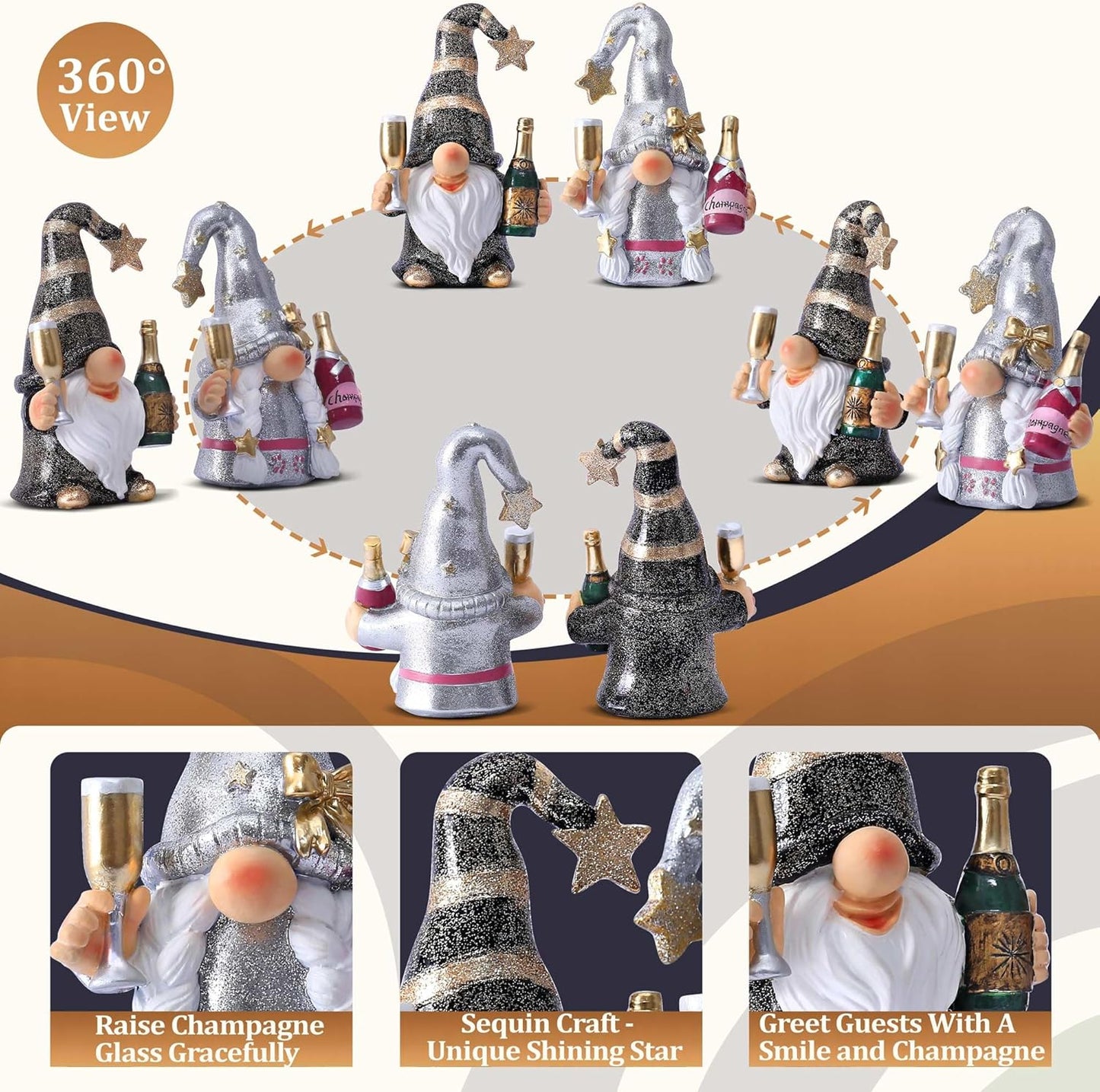 Champagne Gnomes Christmas Decorations for Home Party Gnomes Figurines Wine Bar Decor Gnomes Gifts for Women Champagne Birthday Wedding Party Decorations