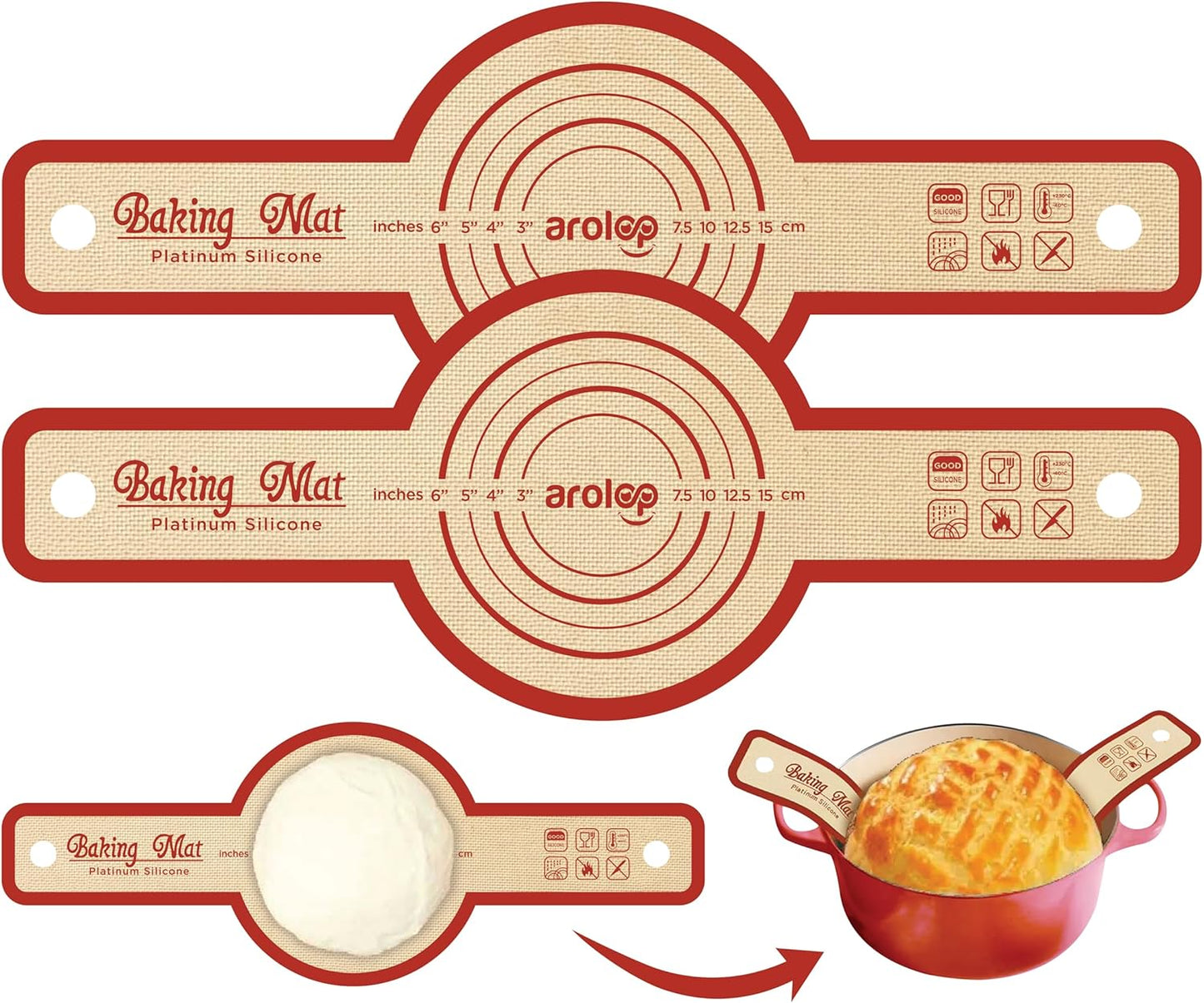 Silicone Sourdough Bread Sling – 2PCS NonStick Baking Mat for Dutch Oven, High Degree Reusable Dough Lifter Liner for Bread Proofing and Baking, Heat Resistant and Easy to Clean with Long Handle