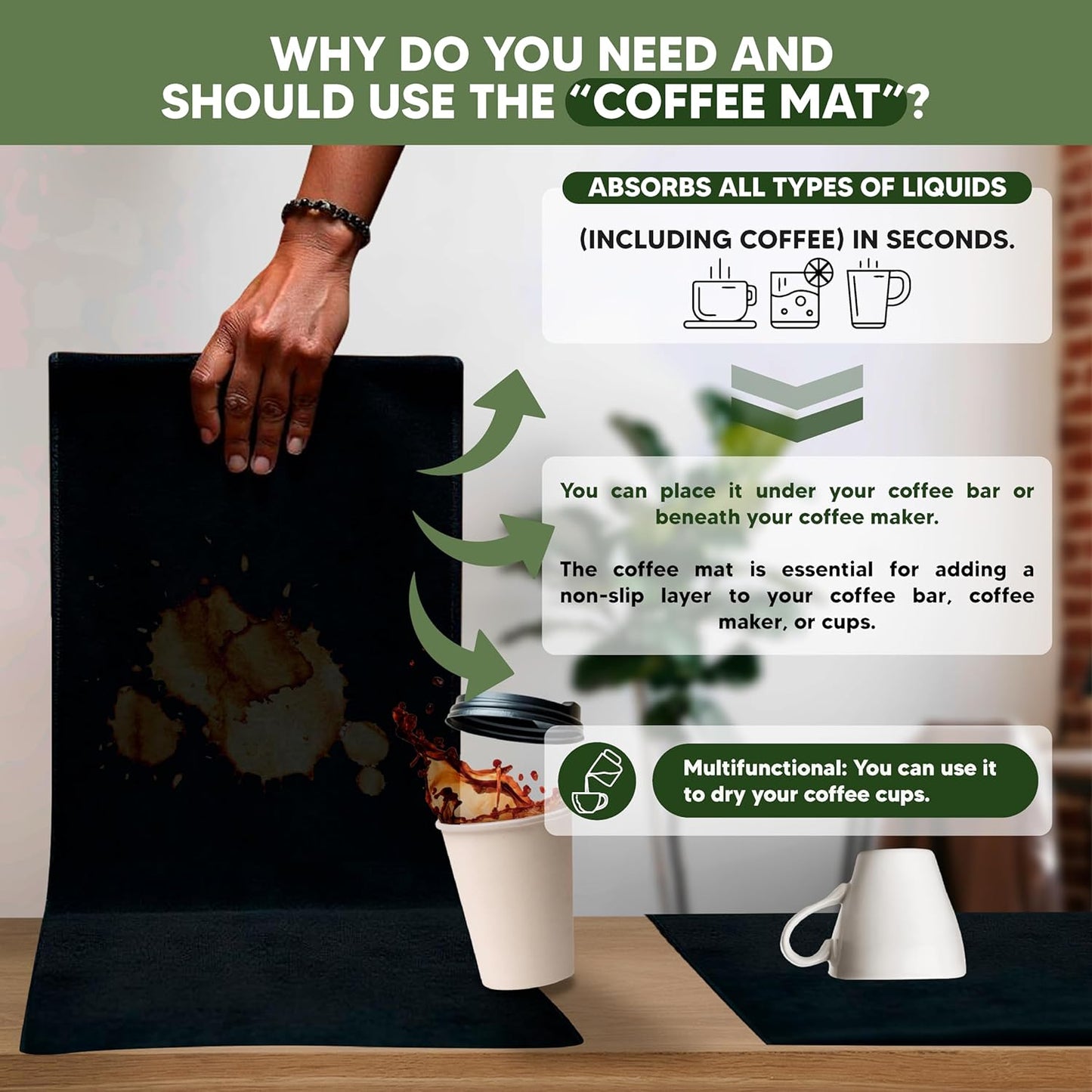 Coffee Bar Organizer for Countertop and Silicone Mat Included - Coffee Organizer Station with Removable Drawers - Tea Station for Countertop - Home Bar Accessories