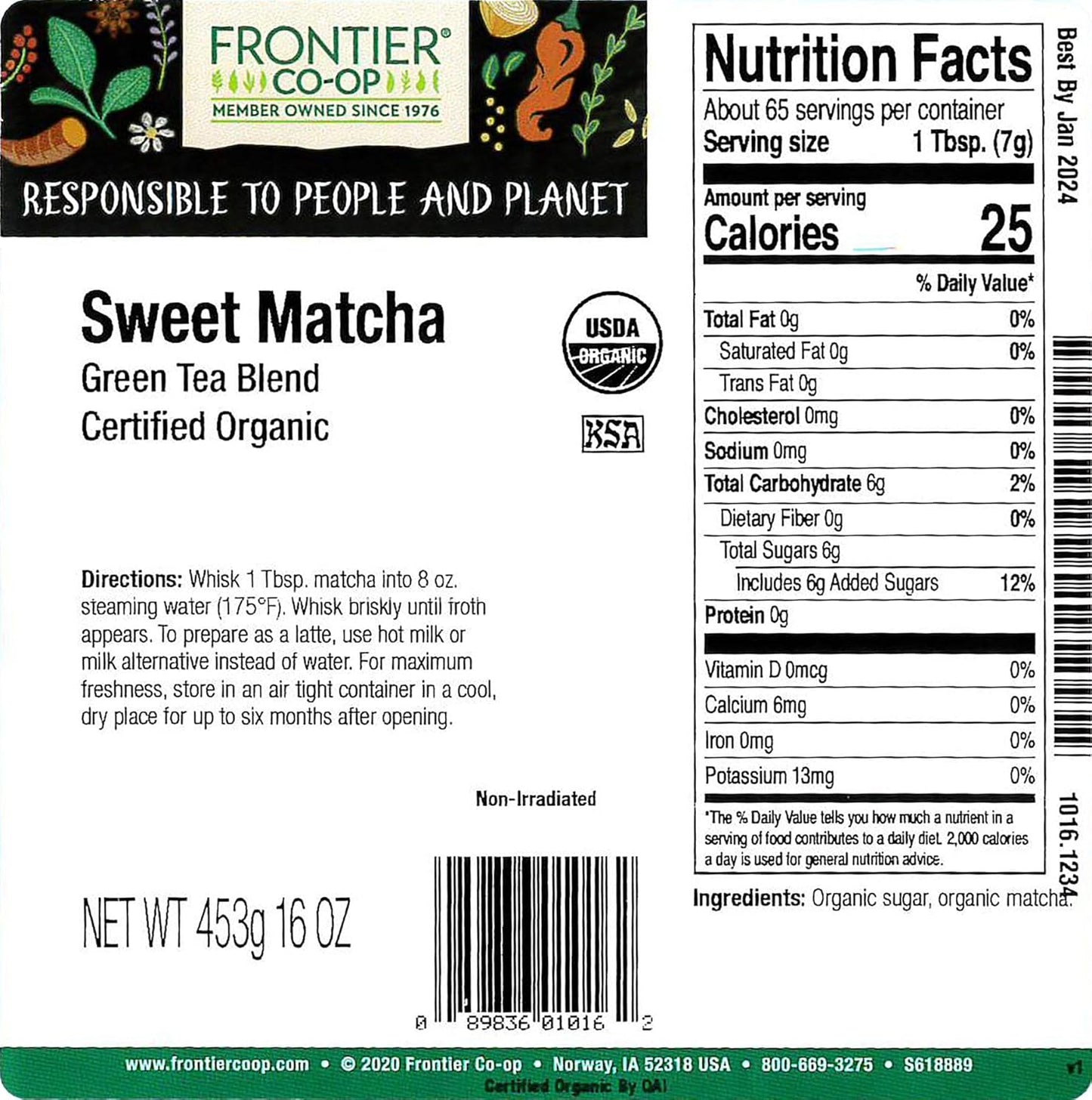 Frontier Bulk Sweet Matcha Green Tea Blend, Organic, 1 Pound (Pack of 2)