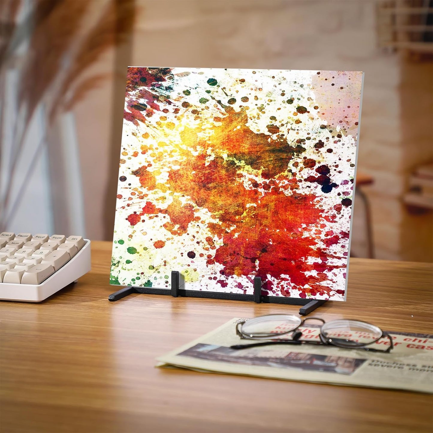 4 Pcs Metal Glass Display Stands Easel for Stained,ceramic Tiles, Plaques, for Picture, Collectibles Ceramic Tiles Photo Office Trade Show Office, or Home(Black,7.87 x 3.94 x 0.98 Inch)