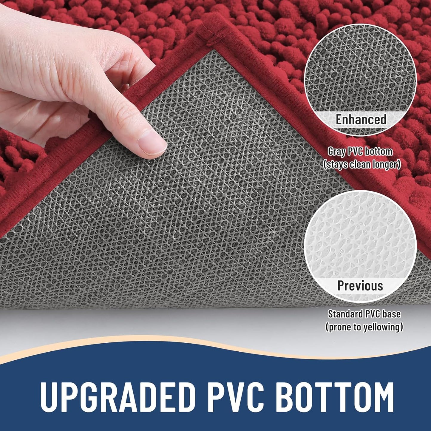 Arotive Luxury Chenille Bathroom Rug Mat, Extra Soft Thick Absorbent Shaggy Bath Rugs, Non-Slip Machine Wash Dry, Plush Bath Mats for Bathroom, Shower and Tub, 44x24, Red