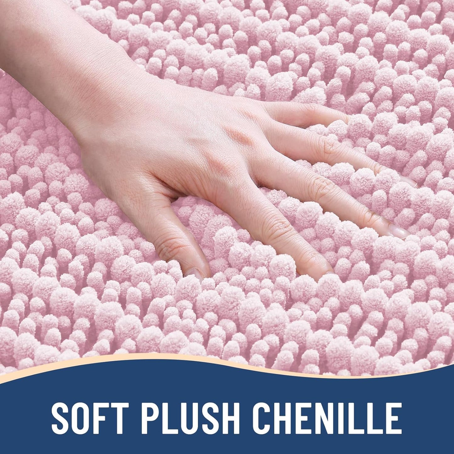 Arotive Luxury Chenille Bathroom Rug Mat, Extra Soft Thick Absorbent Shaggy Bath Rugs, Non-Slip Machine Wash Dry, Plush Bath Mats for Bathroom, Shower and Tub, 59x35, Pink