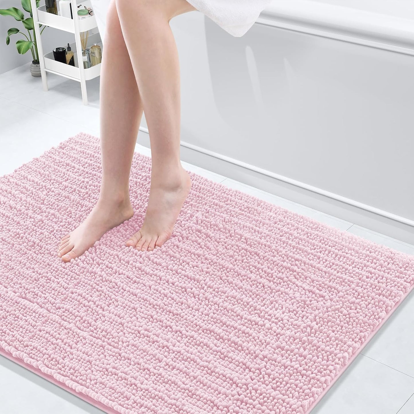 Arotive Luxury Chenille Bathroom Rug Mat, Extra Soft Thick Absorbent Shaggy Bath Rugs, Non-Slip Machine Wash Dry, Plush Bath Mats for Bathroom, Shower and Tub, 47x32, Pink