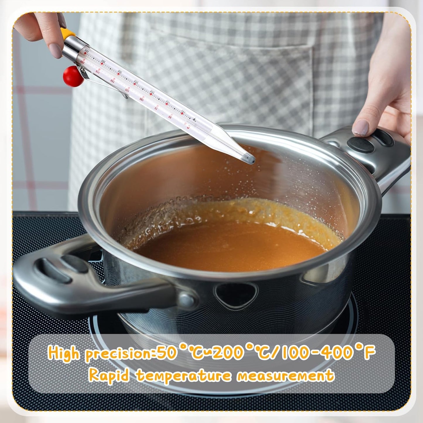 Photect 1 Pcs Candy Thermometer with Pot Clip 8" Deep Fry Oil Thermometer Instant Read Cooking Food Thermometers Sugar Syrup Jam Jelly Oil Candy Temperature Kitchen Accessories for Home Cooking