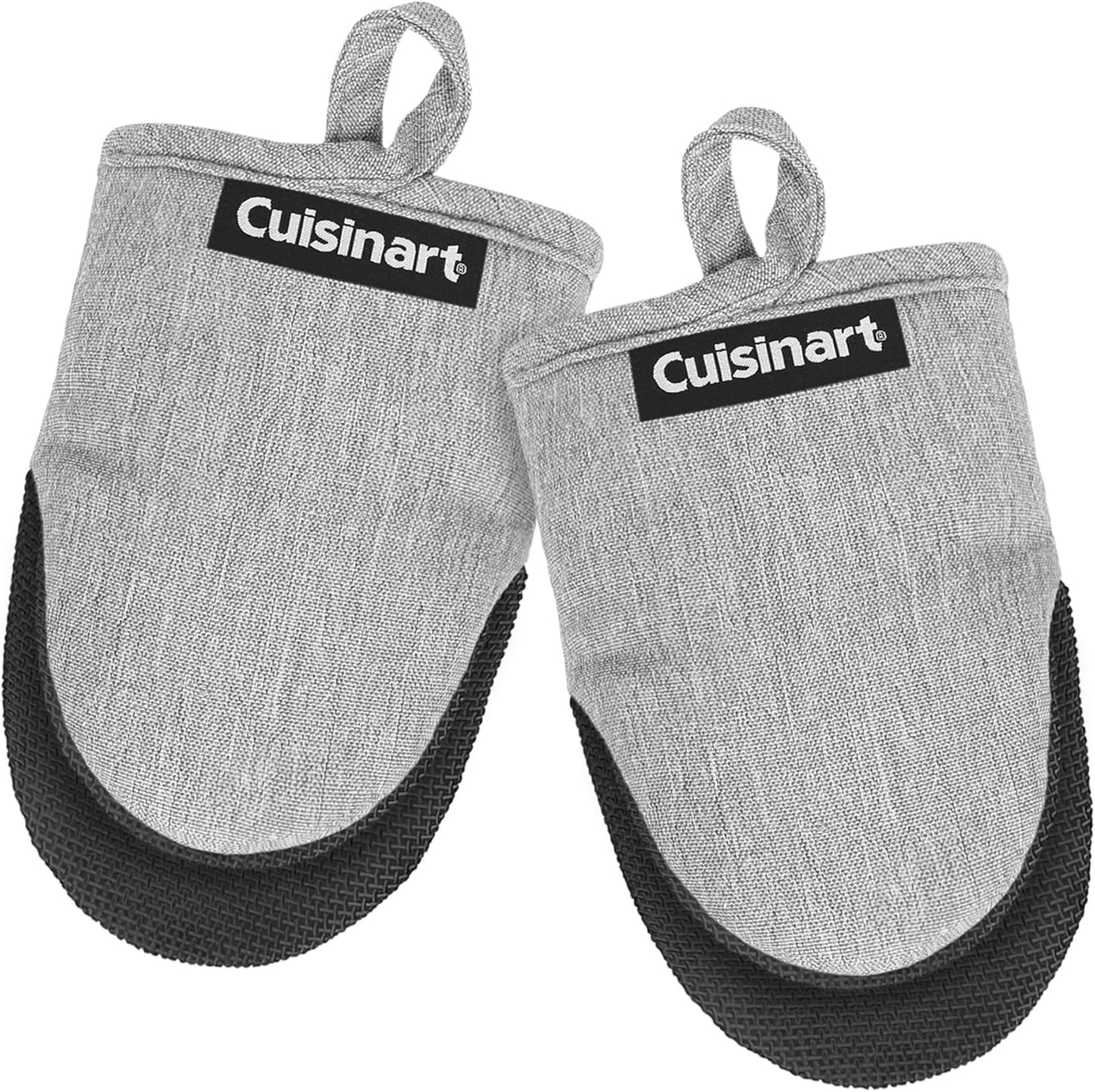 Cuisinart Mini Oven Mitts – 5.5” x 7” Heat-Resistant Kitchen Mitts for Oven with Non-Slip Neoprene Palm, Cotton Filling, and Fabric Loop – Durable Oven Mitt Set for Cooking & Baking (Light Gray)