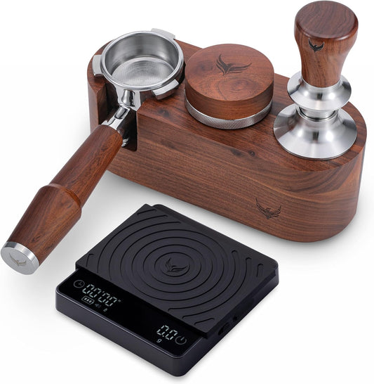 54mm Breville Coffee Tamper Set – Rosewood Tamping Station, Calibrated Tamper, Distribution Tool, Bottomless Portafilter & Digital Espresso Scale