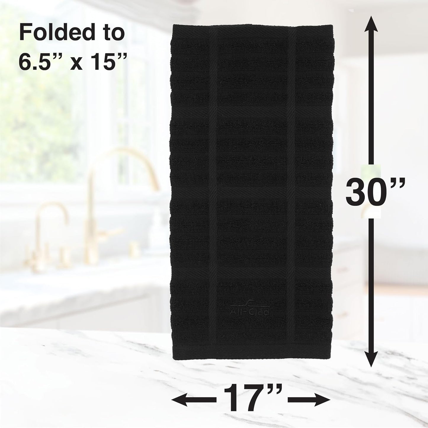 All-Clad Solid Kitchen Towels: Highly Absorbent, Super Soft Long Lasting - 100% Cotton, 17"x30" Tea Towels for Cleaning & Drying Dishes, Pans, Glassware, or Countertops, (2-Pack), Black
