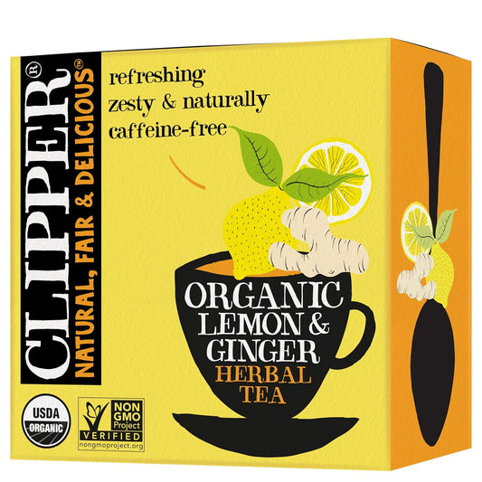 Clipper Tea Lemon & Ginger Teabags – Caffeine Free, USDA Organic, Great Hot or Iced – Aromatic, Natural, Fair & Delicious – 50 Tea Bags