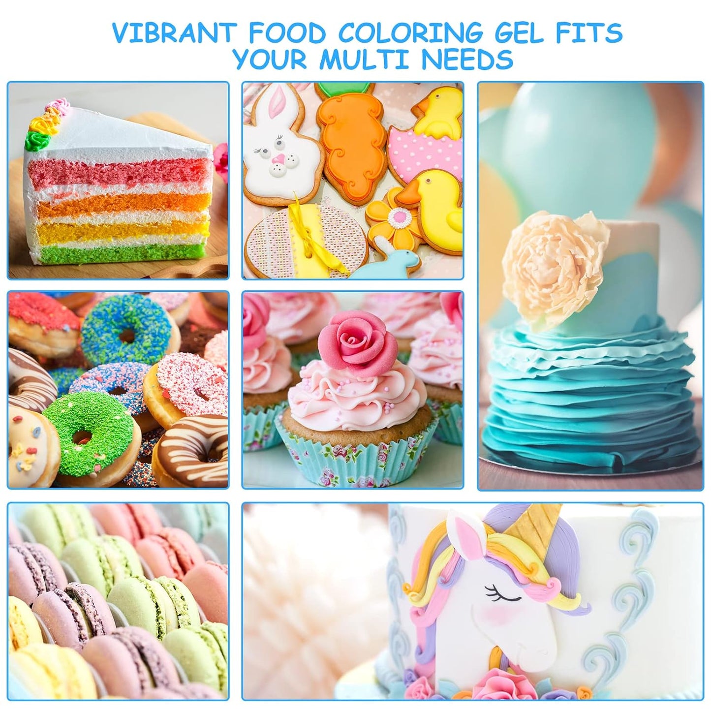 Food Coloring Gel Cake Decorating Set - Jelife 10 Colors Gel Based Edible Food Color Easter Egg Dye Kit Concentrated Neon Icing Colors for Kids Baking Macaron Frosting Fondant Cookie (6ml/Bottles)