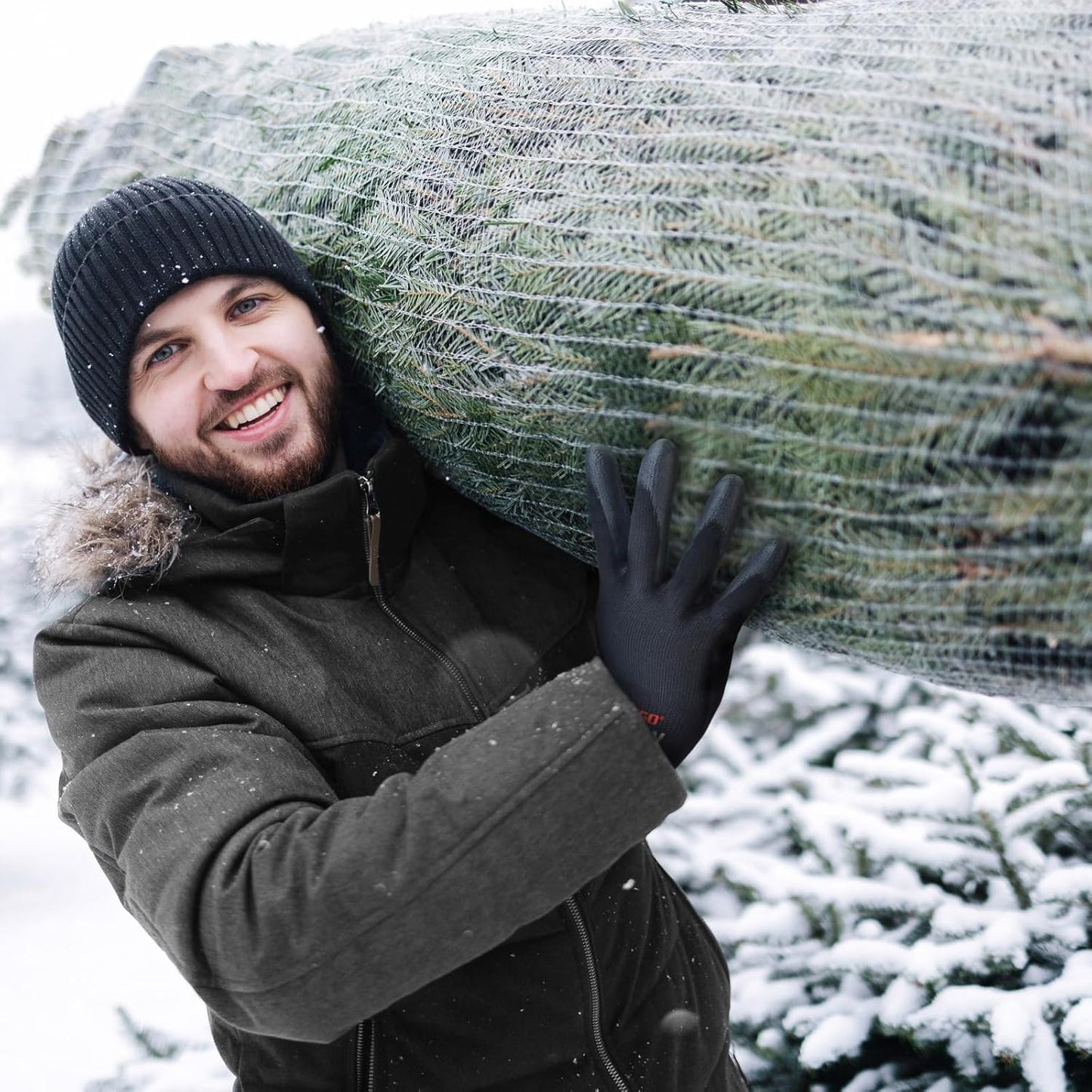 KAYGO Winter Work Gloves for Men and Women, 12 Pairs Thermal Insulated Safety Work Gloves PU Coated, Smooth Grip on Palm & Fingers,Ideal for Freezer Work,Black,L