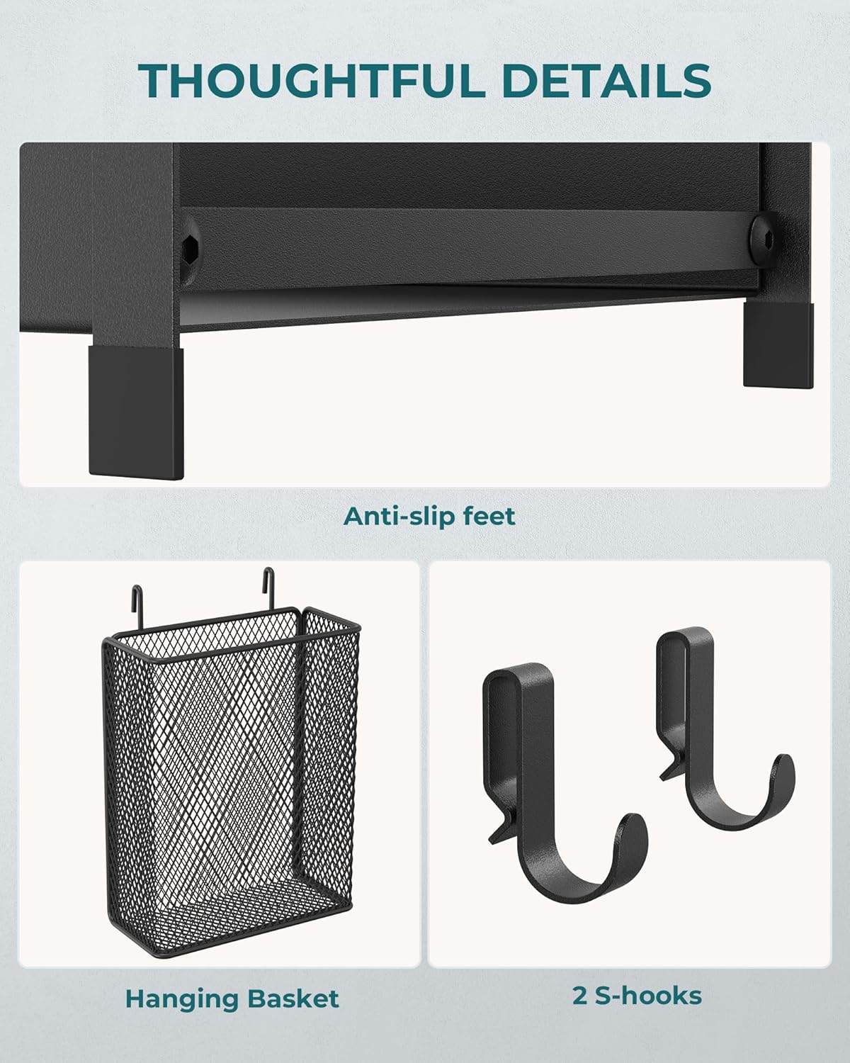 OROPY 2 Tier Spice Rack for Countertop, Metal Standing Kitchen Storage Organizer Shelf, Counter Shelf for Cabinet,Pantry,Bathroom,Bedroom, with Hanging Basket