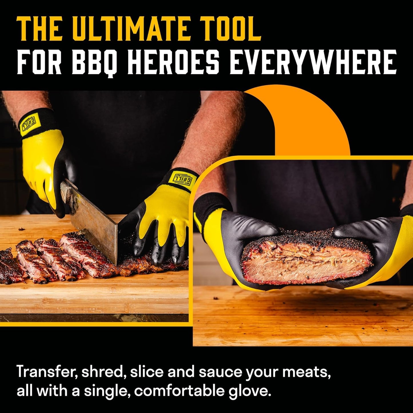 Hey Grill Hey Pitmaster Gloves | BBQ Gloves | Heat Protection up to 500°F or 260°C | High Temp Resistance | Fireproof Glove for Grilling Smoking Barbecue | Washable Mitts | Waterproof | Size - Large