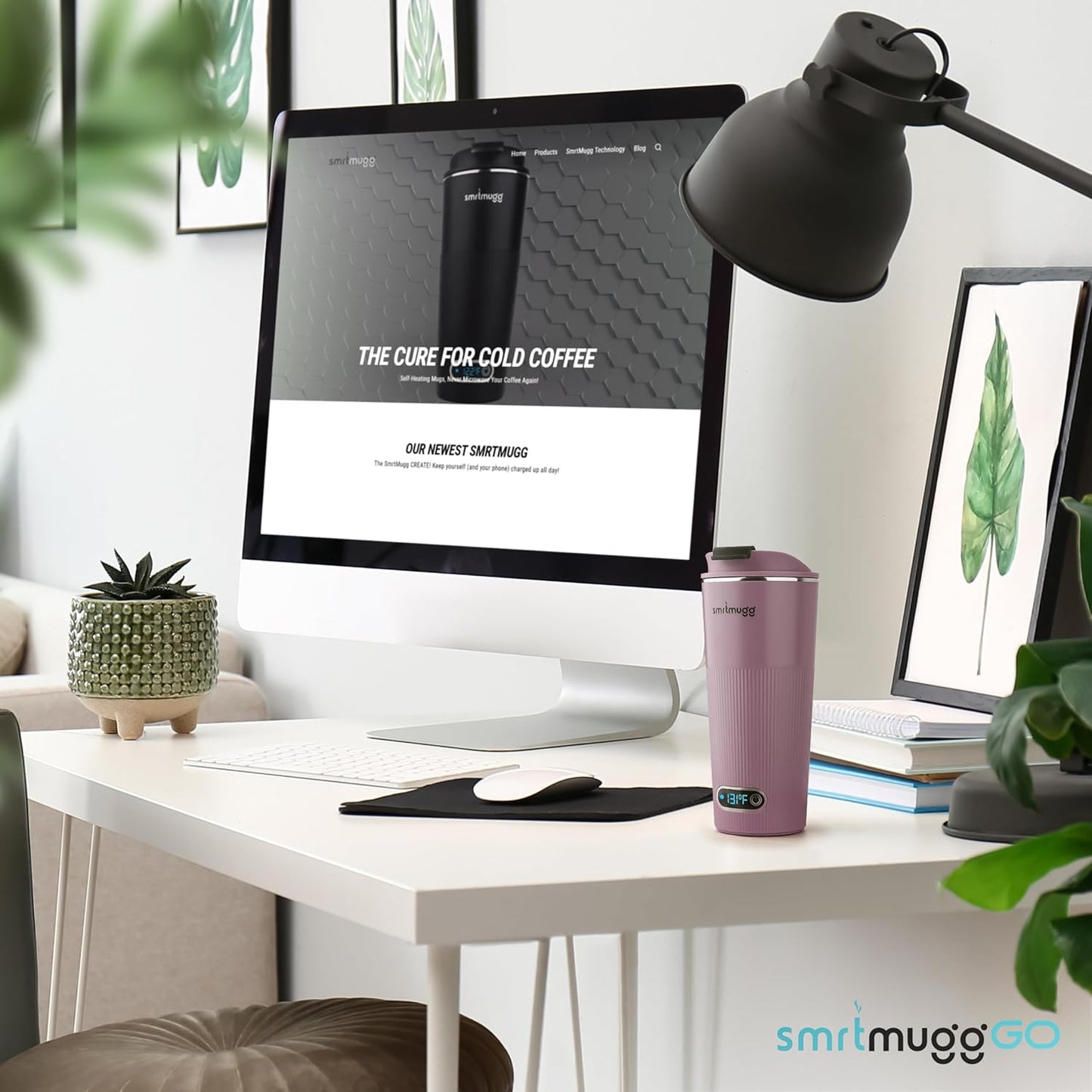 GO Heated Coffee Mug, Travel Mug, 13.5 OZ. Smart Mug, Battery Powered Heated Coffee Mug, Great for Coffee and Tea, Snap on Magnetic Charging Cord, New and Improved (Lilac)