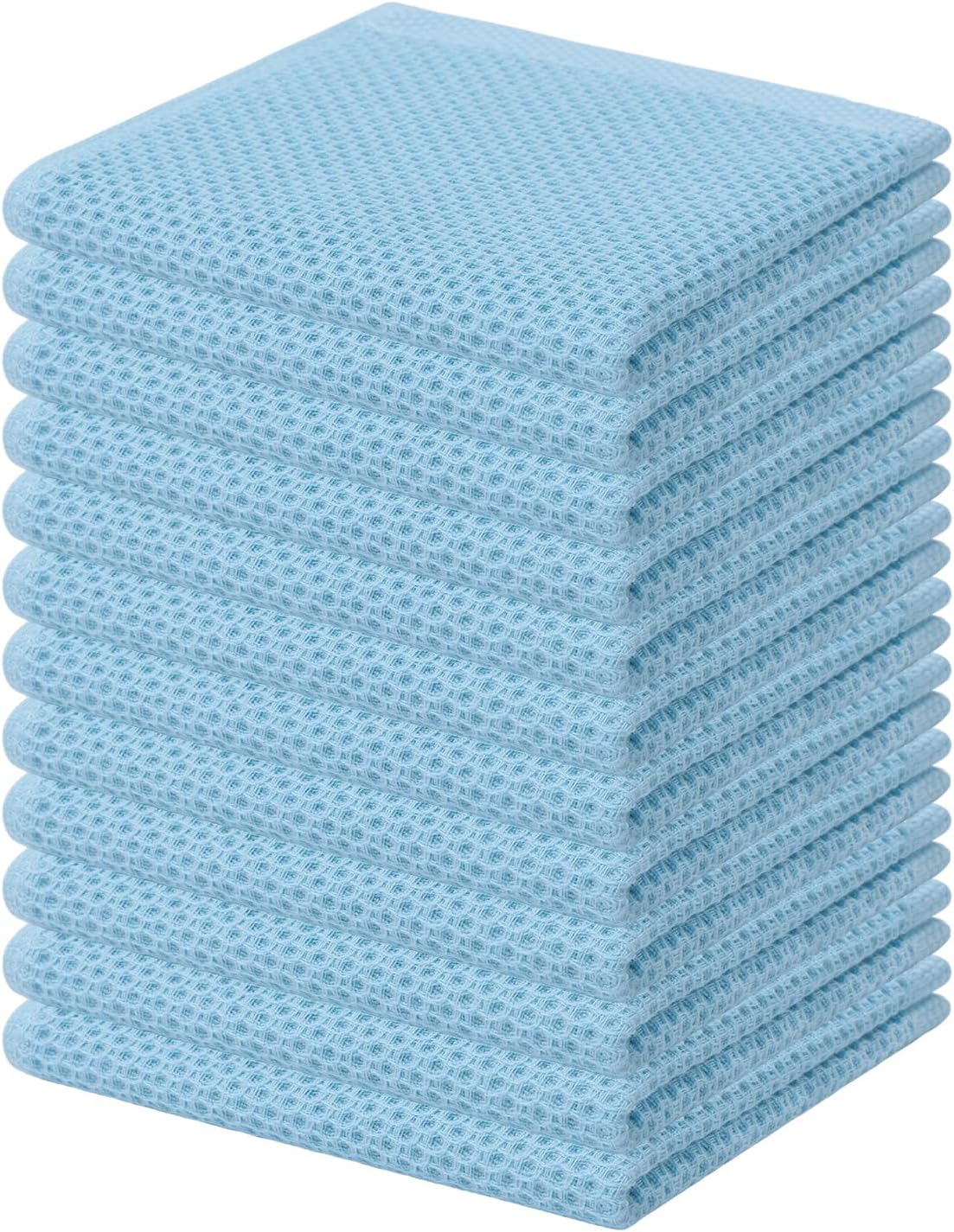 Kitinjoy 100% Cotton Kitchen Dish Cloths (12 X 12 Inches, Sky Blue),12 Pack Waffle Weave Ultra Soft Absorbent Dish Towels for Drying Dishes Quick Drying Kitchen Towels Dish Rags