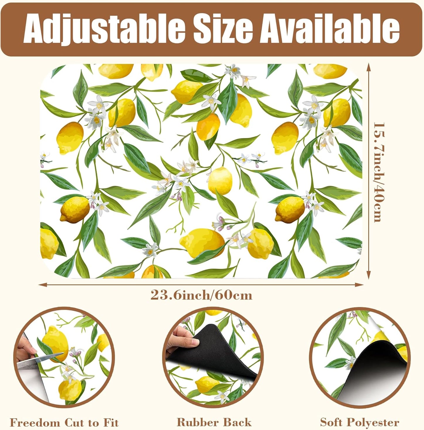 Lemon Fruits Coffee Mat Absorbent Dish Drying Mat for Kitchen Counter Hide Stain Rubber Backed Coffee Bar Accessories Fit Under Espresso Machine, 15.7 x 23.6 Inch