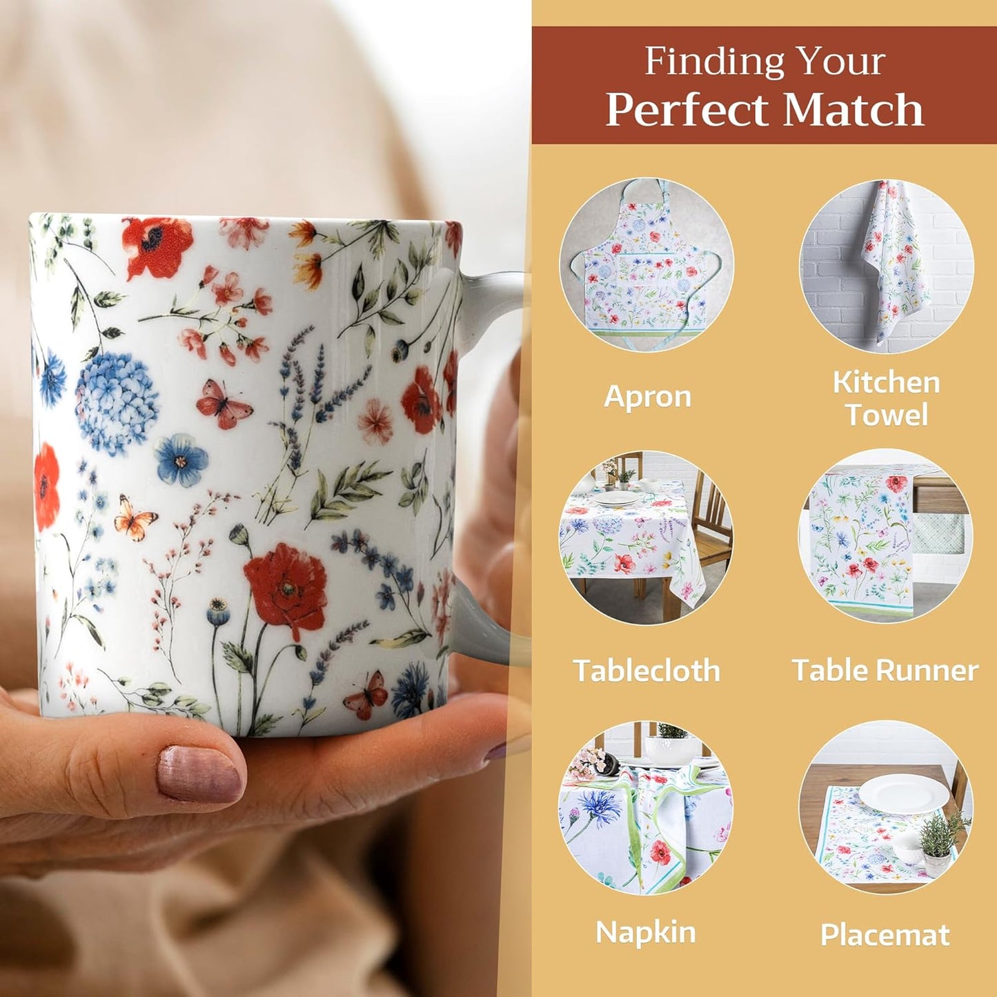 Maison d' Hermine Coffee Mug with Handles Fine Bone China Mugs Pack of One Tea Cups for Hot Beverages Cappuccino Latte Home Restaurant Office Perfect for Gift (Just Floral - Blues 'N Redz, 15 Ounce)