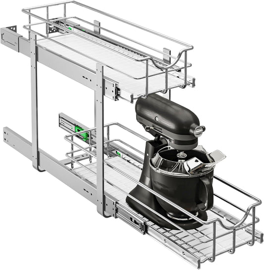 WelFurGeer 2-Tier Kitchen Cabinet Pullout Shelf and Drawer Organizer, Soft Close Pantry Pull Out Shelves, Heavy Duty Pull Out Cabinet Organizer with Shelf Liner for Kitchen Cabinets, Pantry Storage